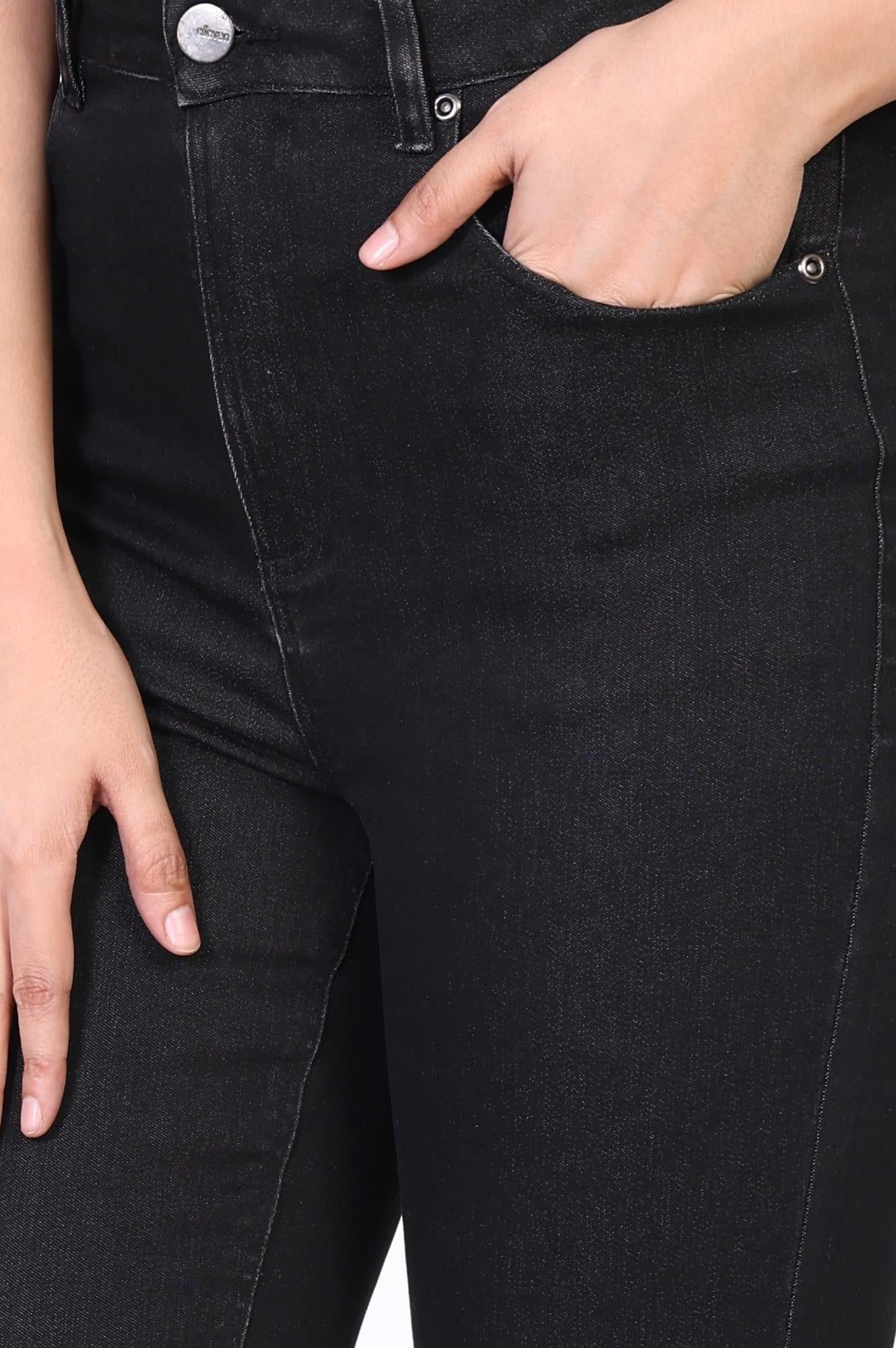 Black Solid Straight-Leg Denim Jeans with YKK Zipper