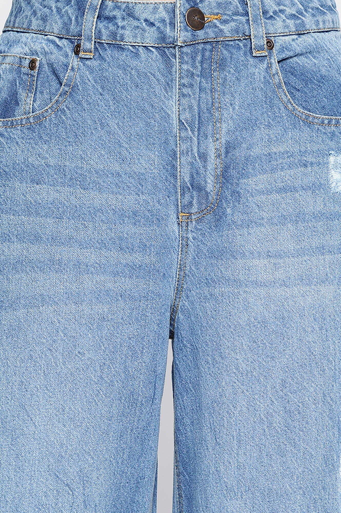Light Blue Pure Cotton Flared Denim Pants with YKK Zipper