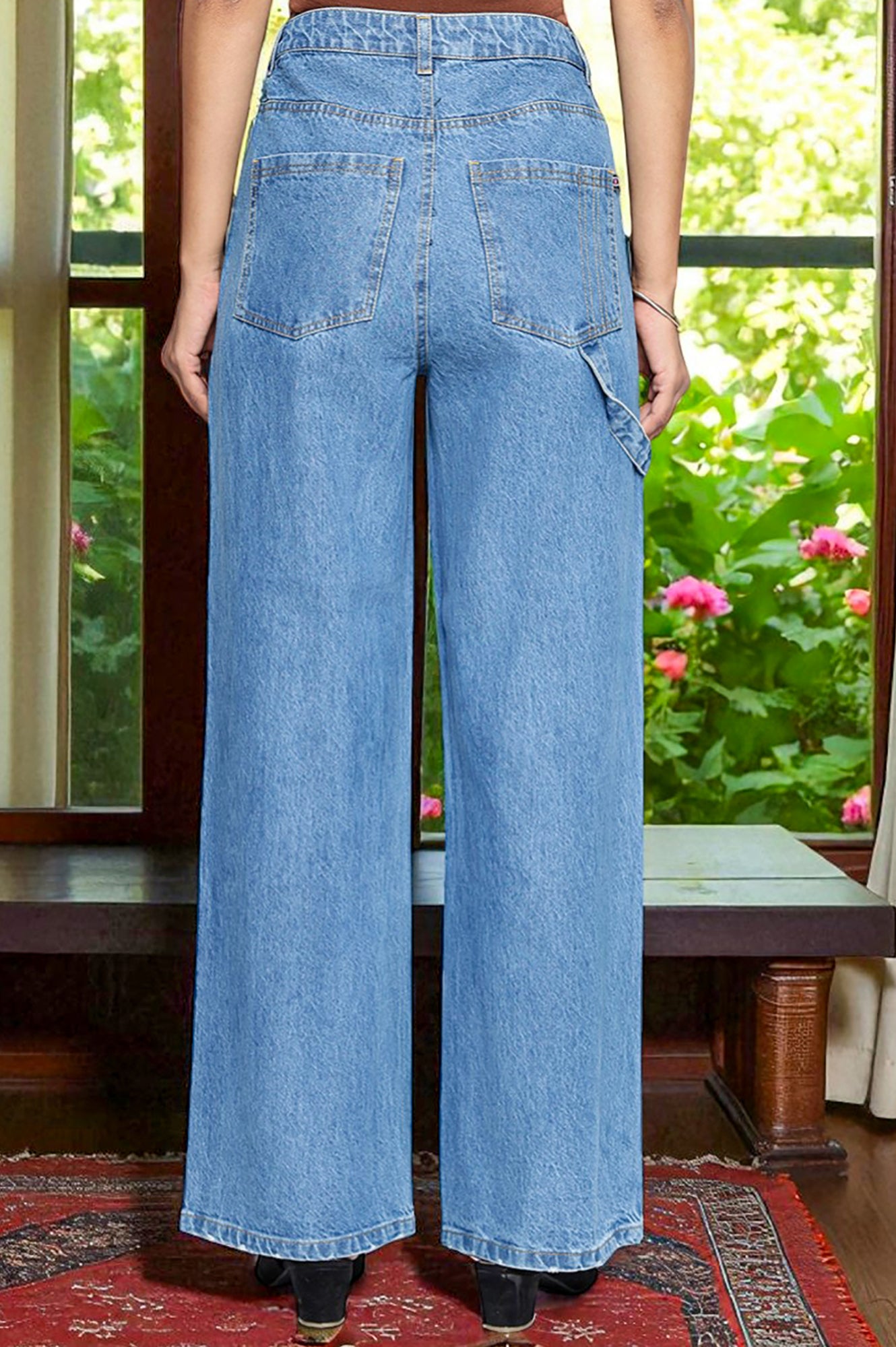 Light Blue Pure Cotton Flared Denim Pants with YKK Zipper