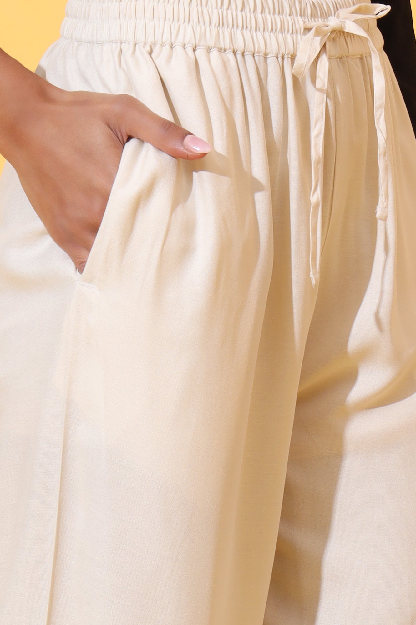 Beige Solid Ankle Length Rayon Harem Pants