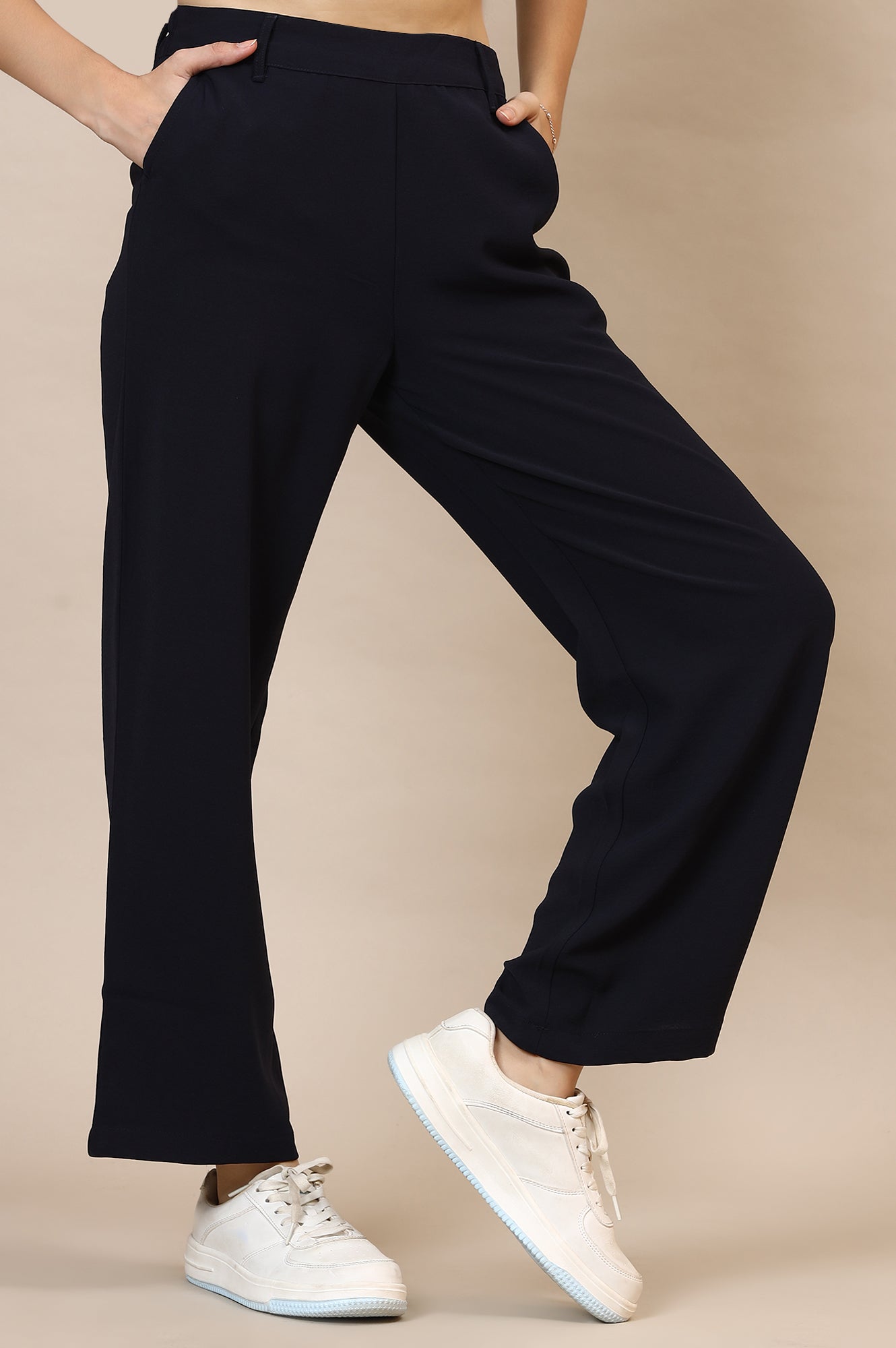 Navy Blue Solid Straight Western Wear Palazzo Pants