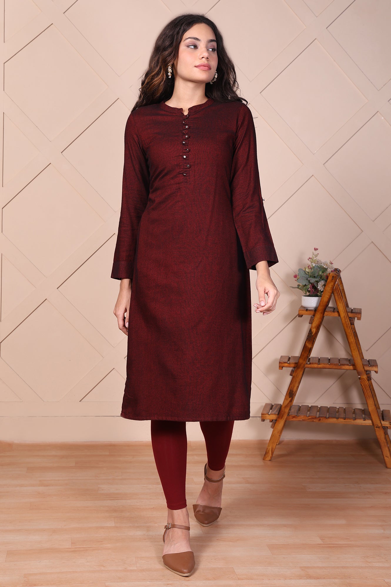 Maroon Solid Ankle-Length Cotton Leggings