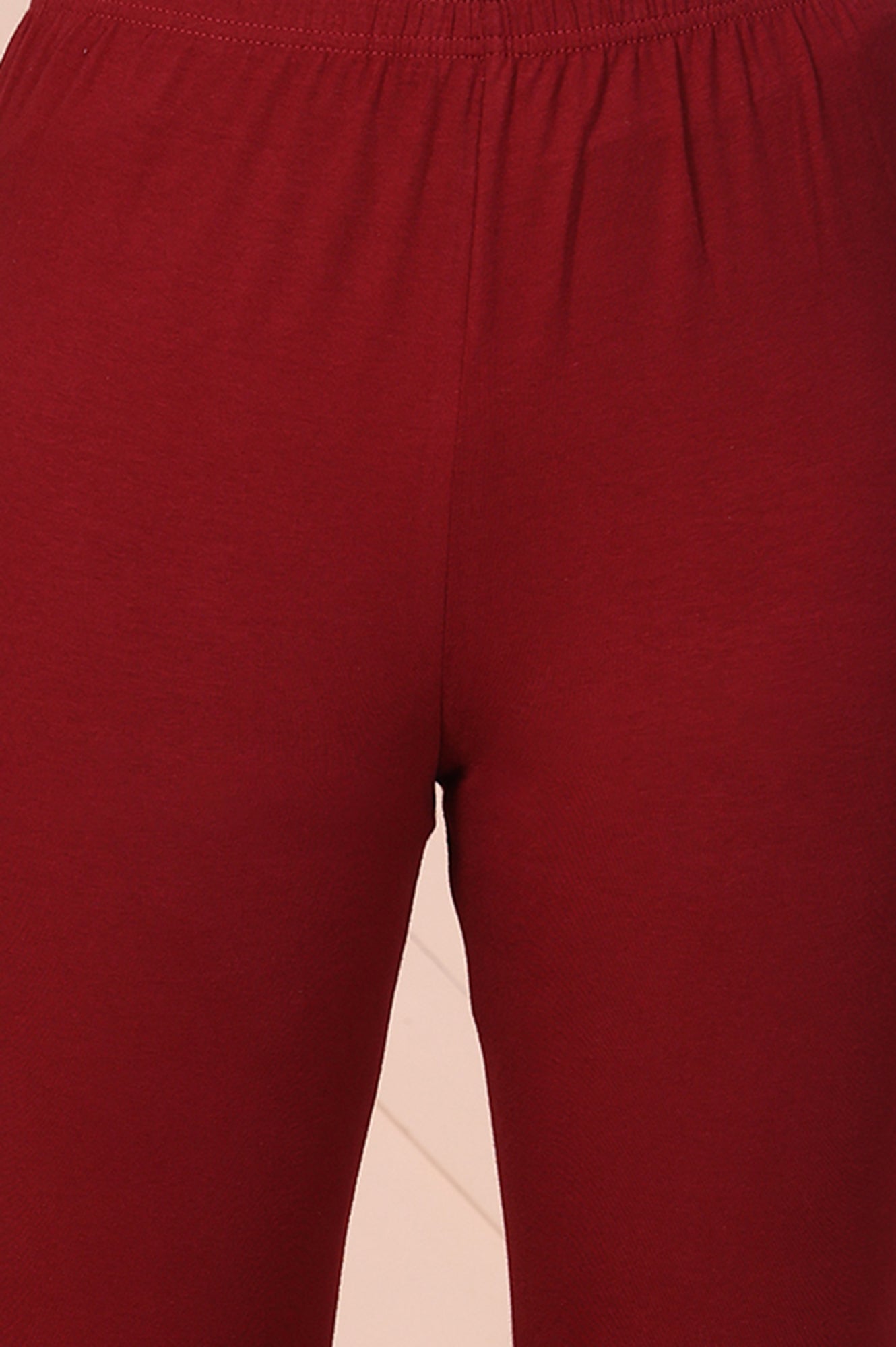 Maroon Solid Ankle-Length Cotton Leggings