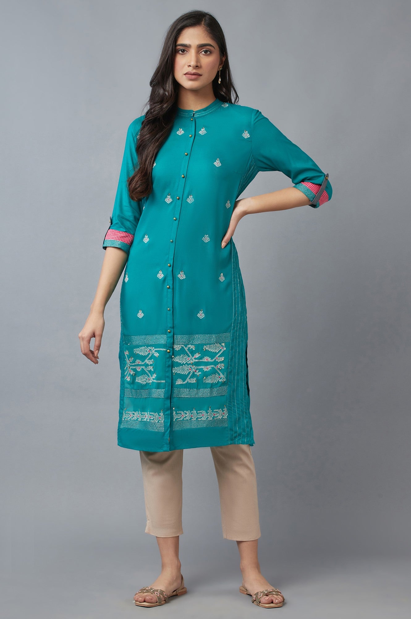 Beige-coloured Ankle-Length Trousers