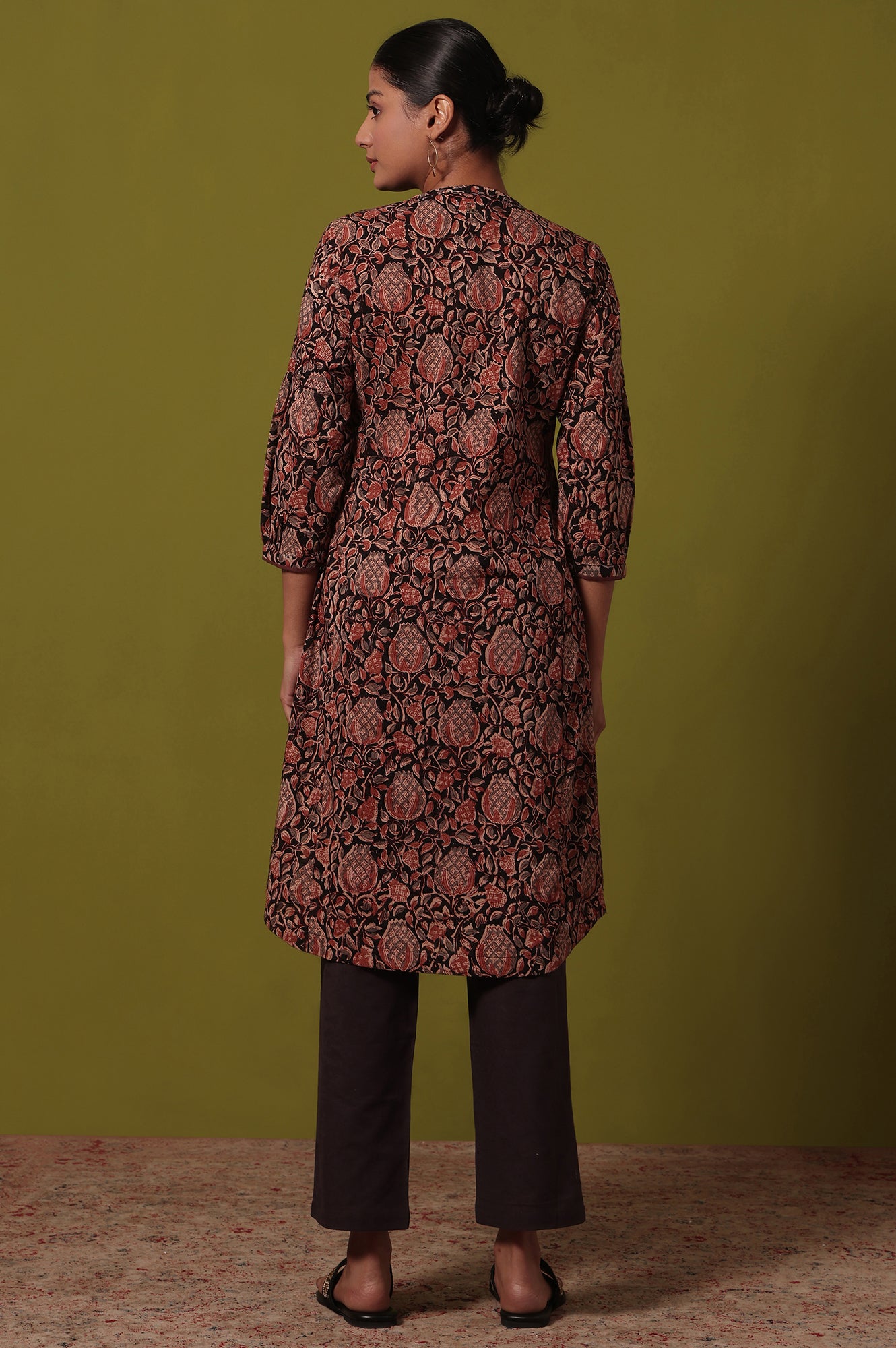 Brown Printed Straight Pure Cotton Kurta