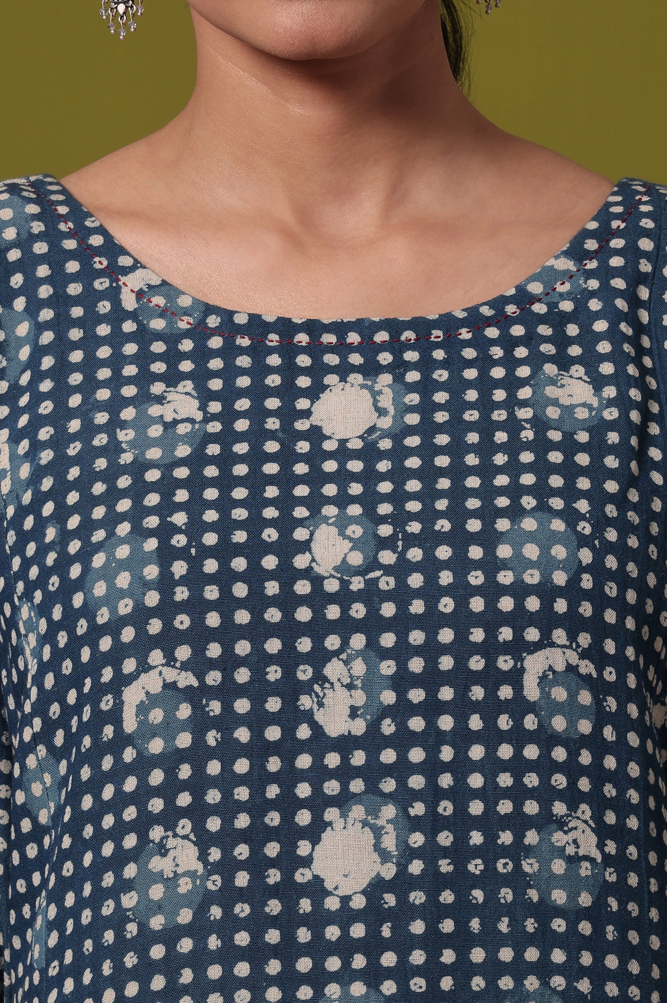 Polka Print A-line Cotton Blend Kurta