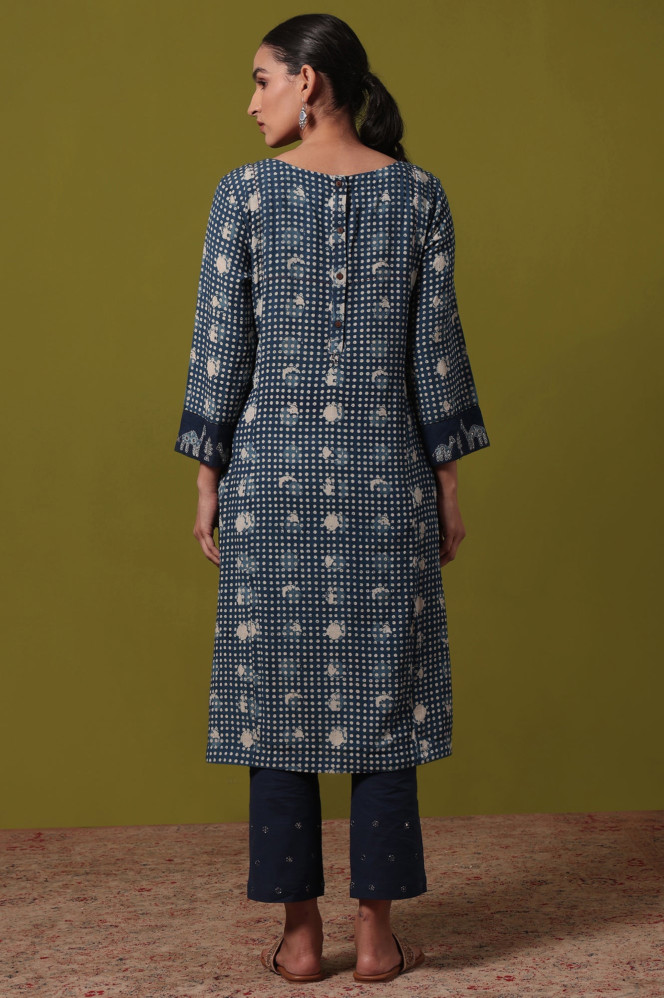 Polka Print A-line Cotton Blend Kurta
