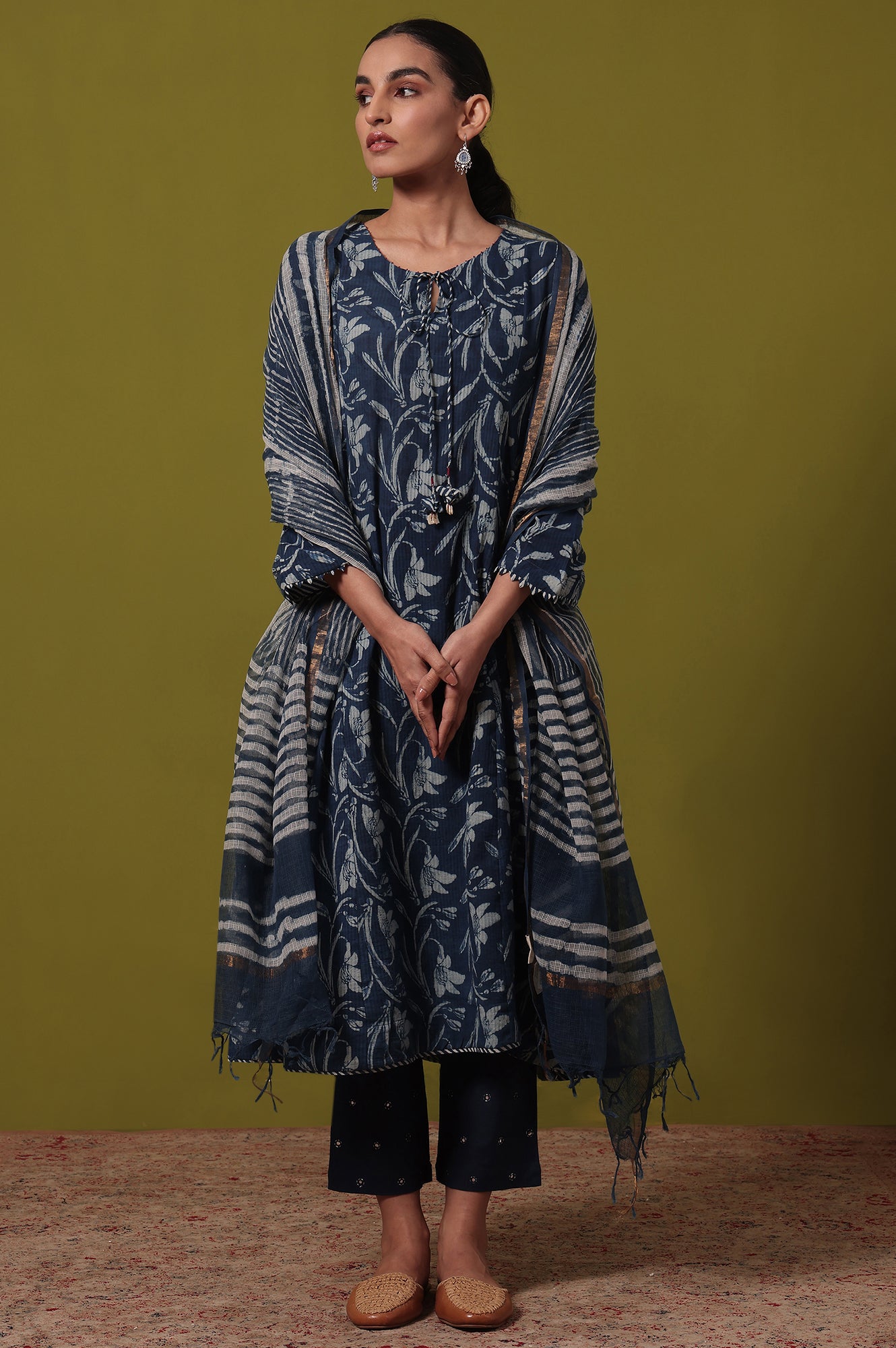 Floral Printed Flared Pure Cotton Kurta