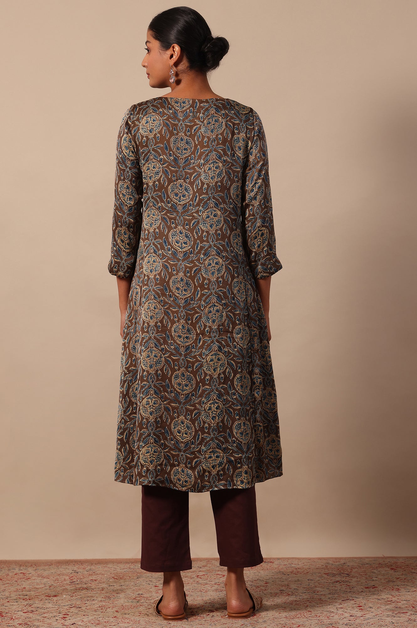 Floral Printed A-line Modal Satin Kurta