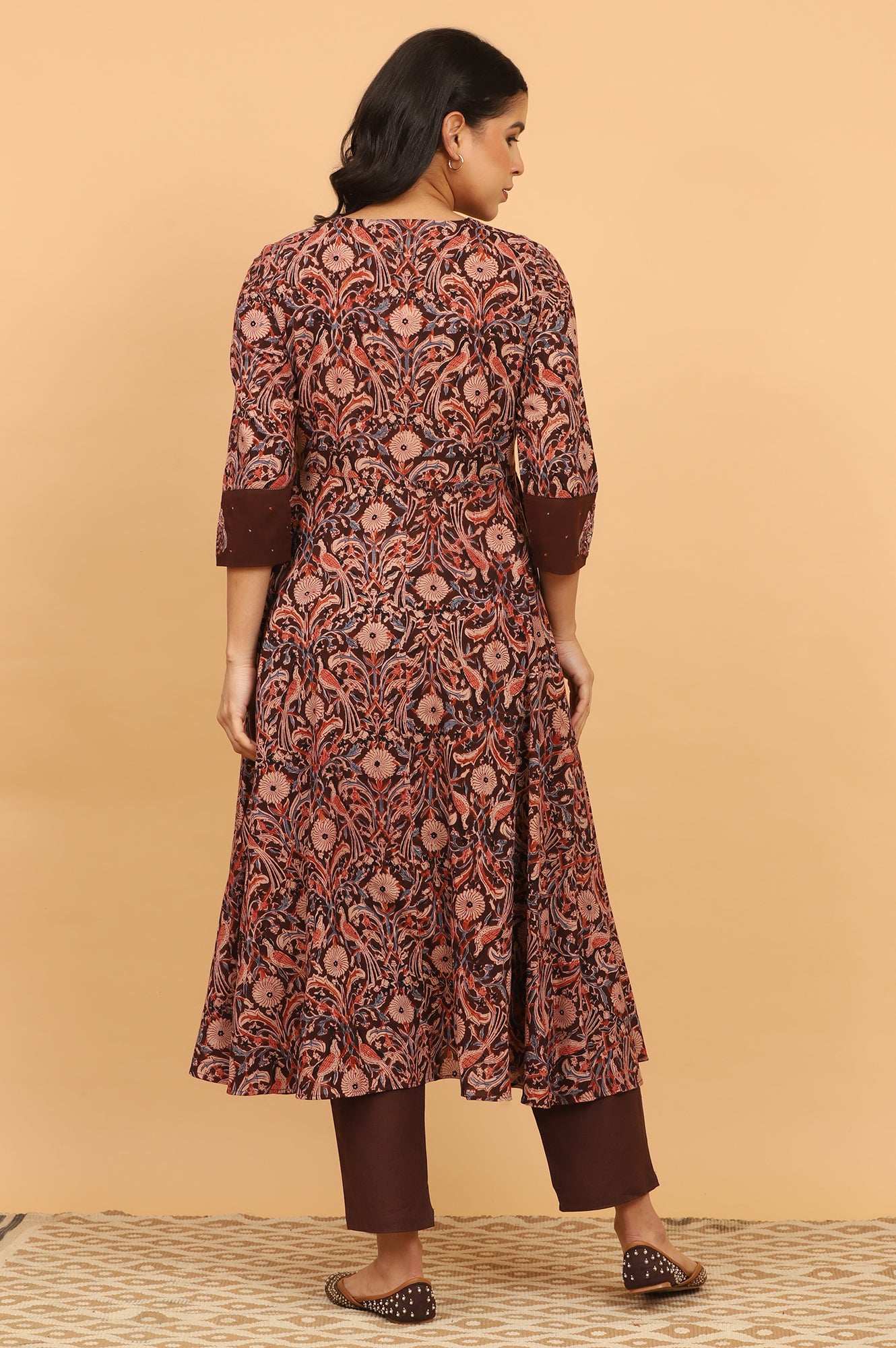 Dark Wine Handblock Print Kalamkari Kurta