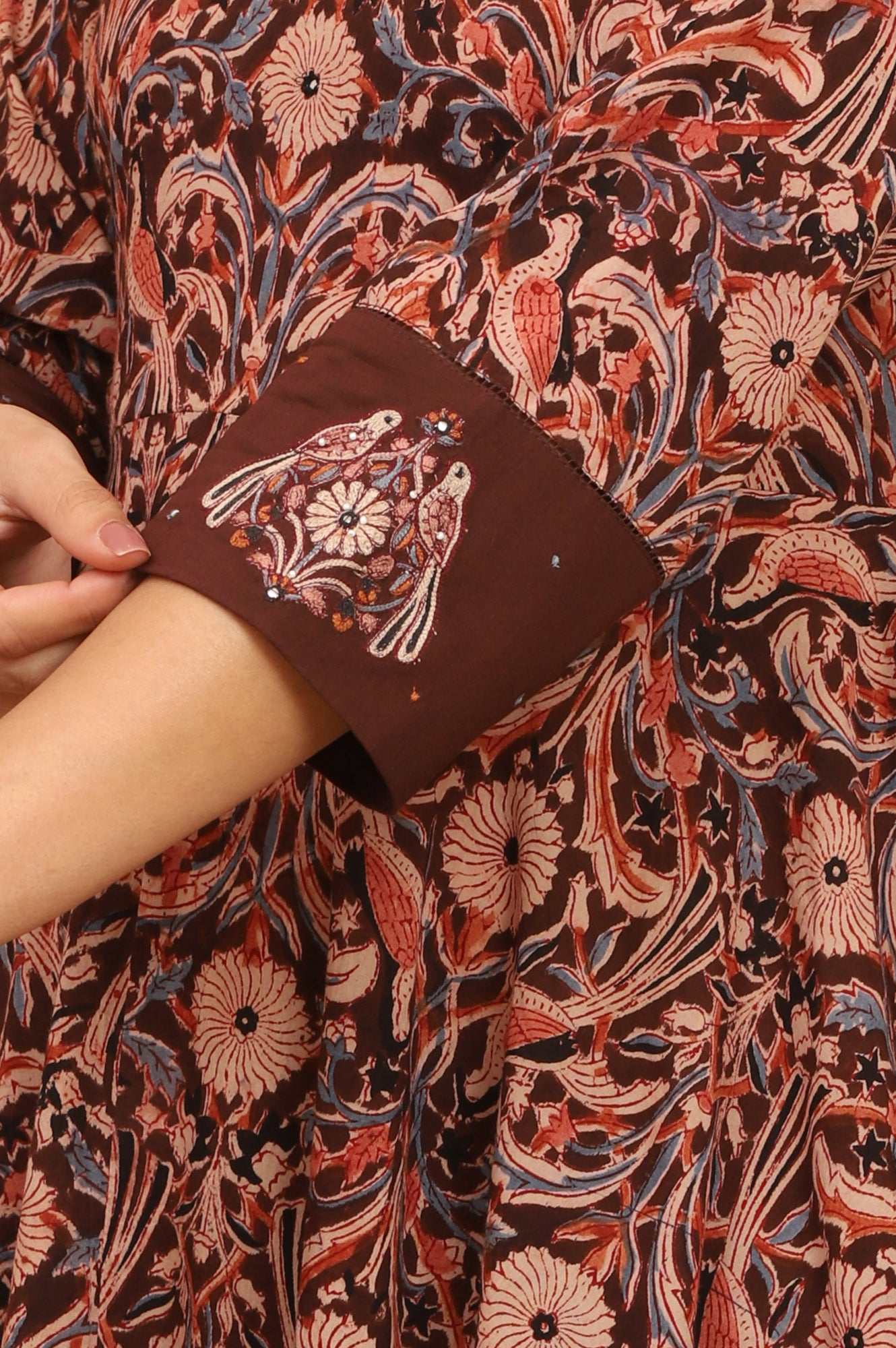 Dark Wine Handblock Print Kalamkari Kurta