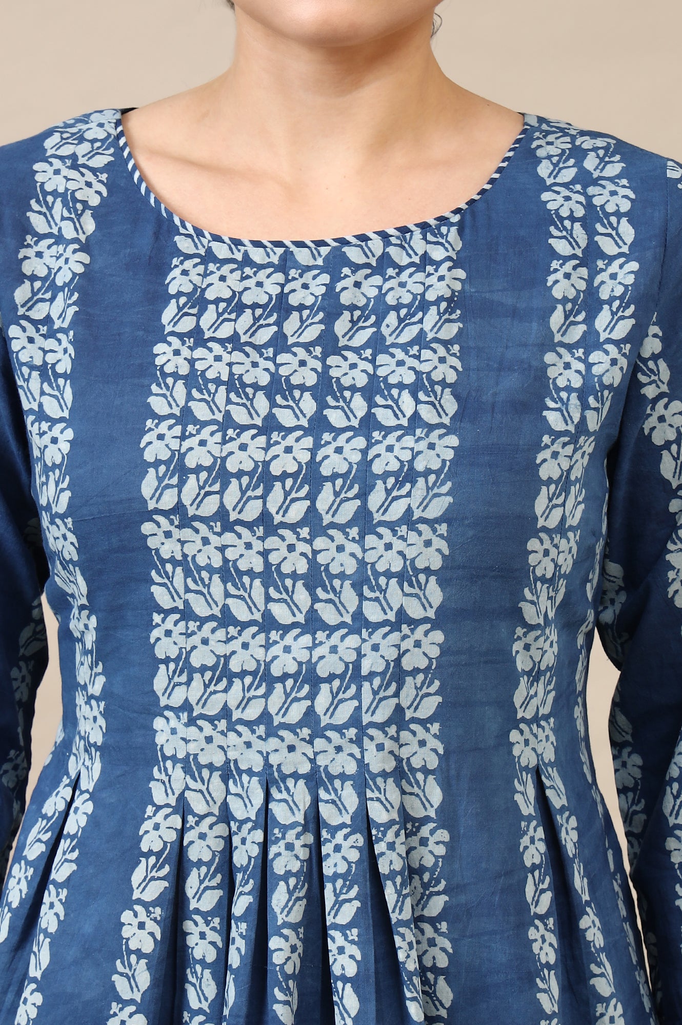 Indigo Handblock Print Pleated Kurta