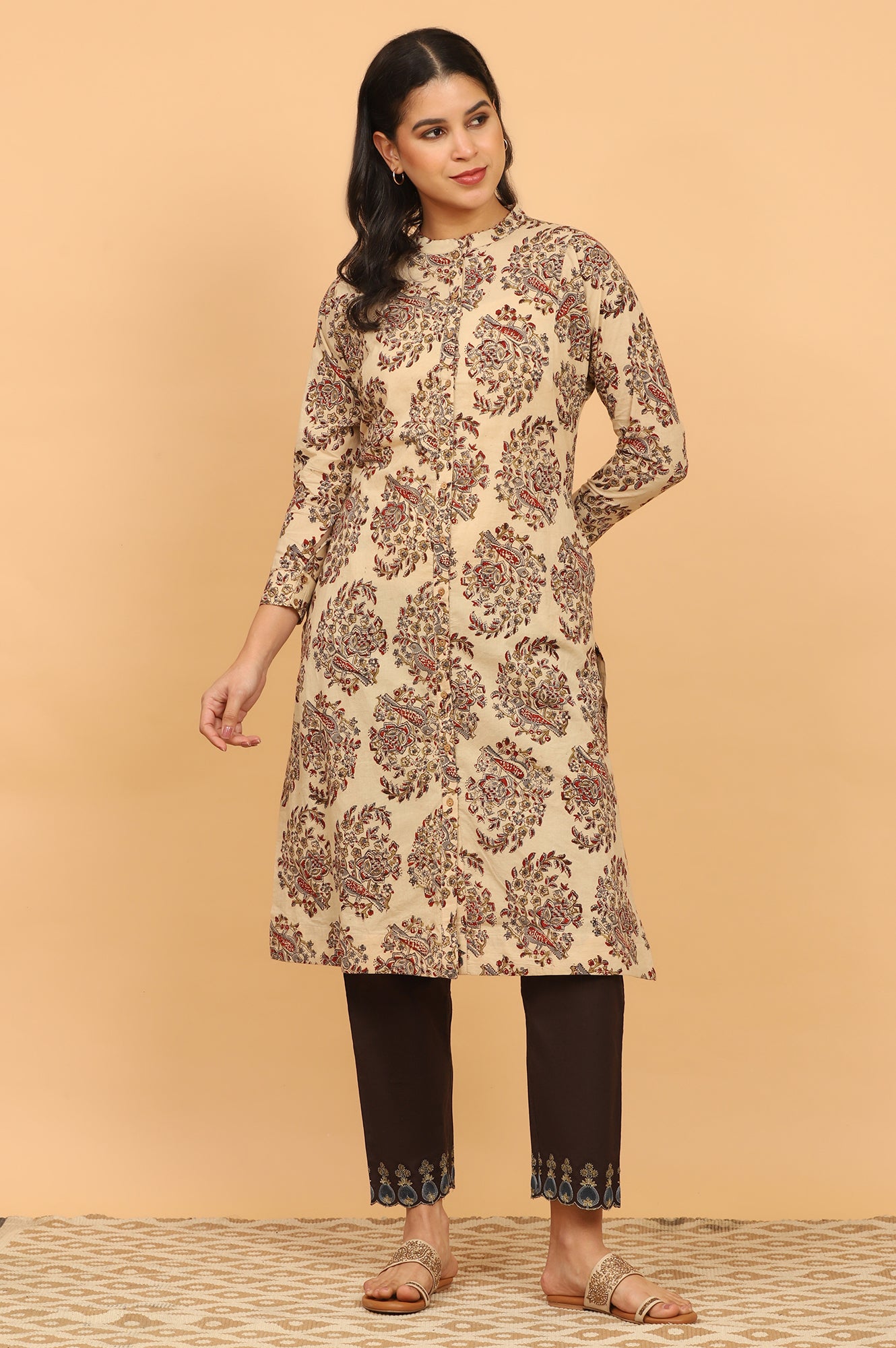 Light Beige Kalamkari Print Shirt Kurta