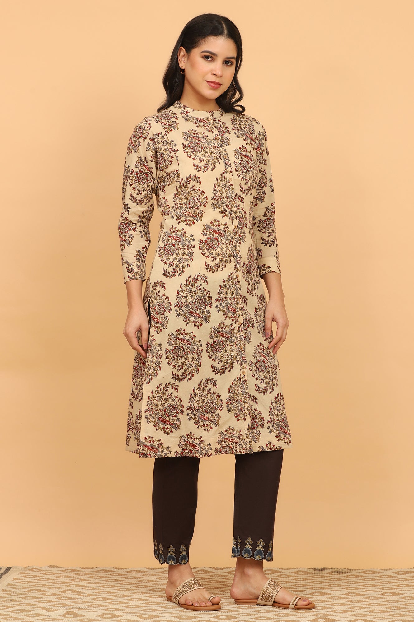 Light Beige Kalamkari Print Shirt Kurta