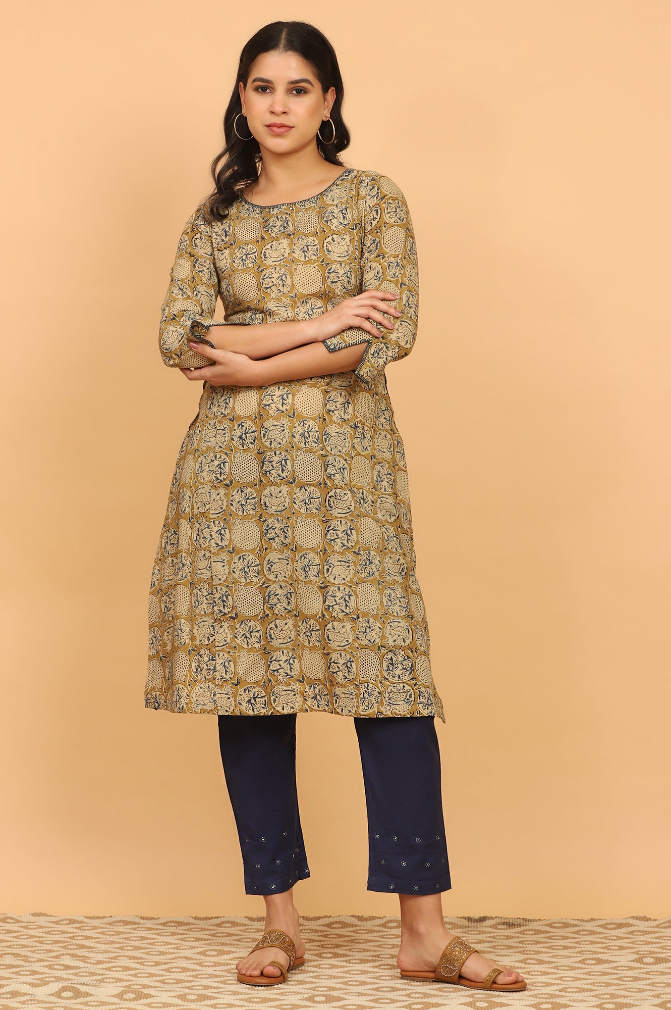 Mustard Yellow Handblock Print Kalamkari Kurta