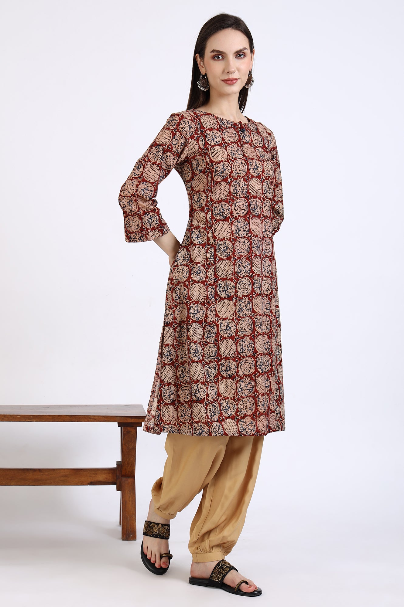 Red Handblock Print Kalamkari Kurta