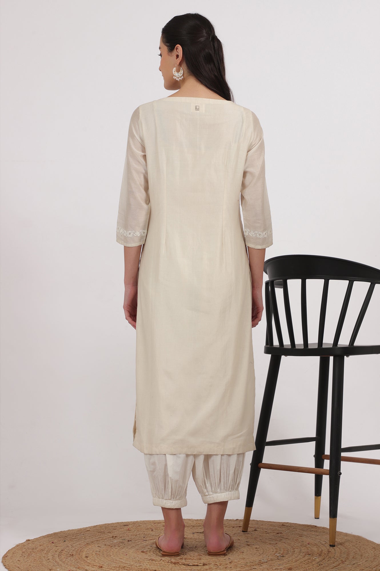 Ecru Embroidered Kurta in Cotton Silk