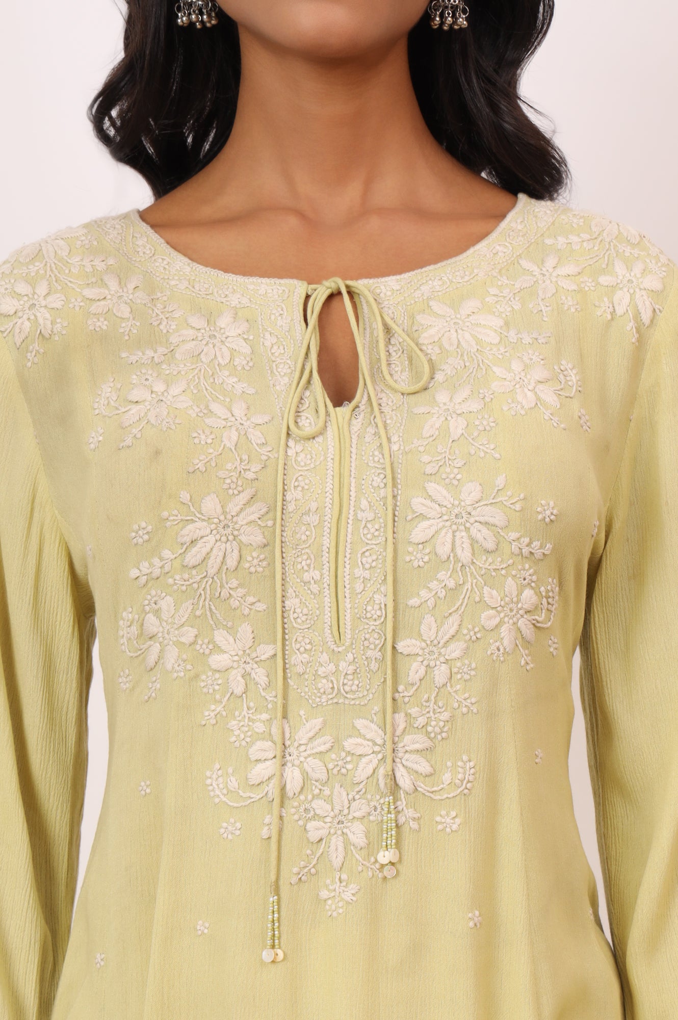 Yellow Chikankari Kurta in Fluid Rayon Crepe