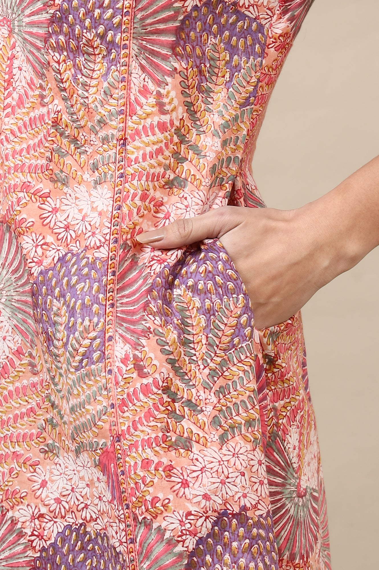 Light Pink Handblock Printed Flared Kurta