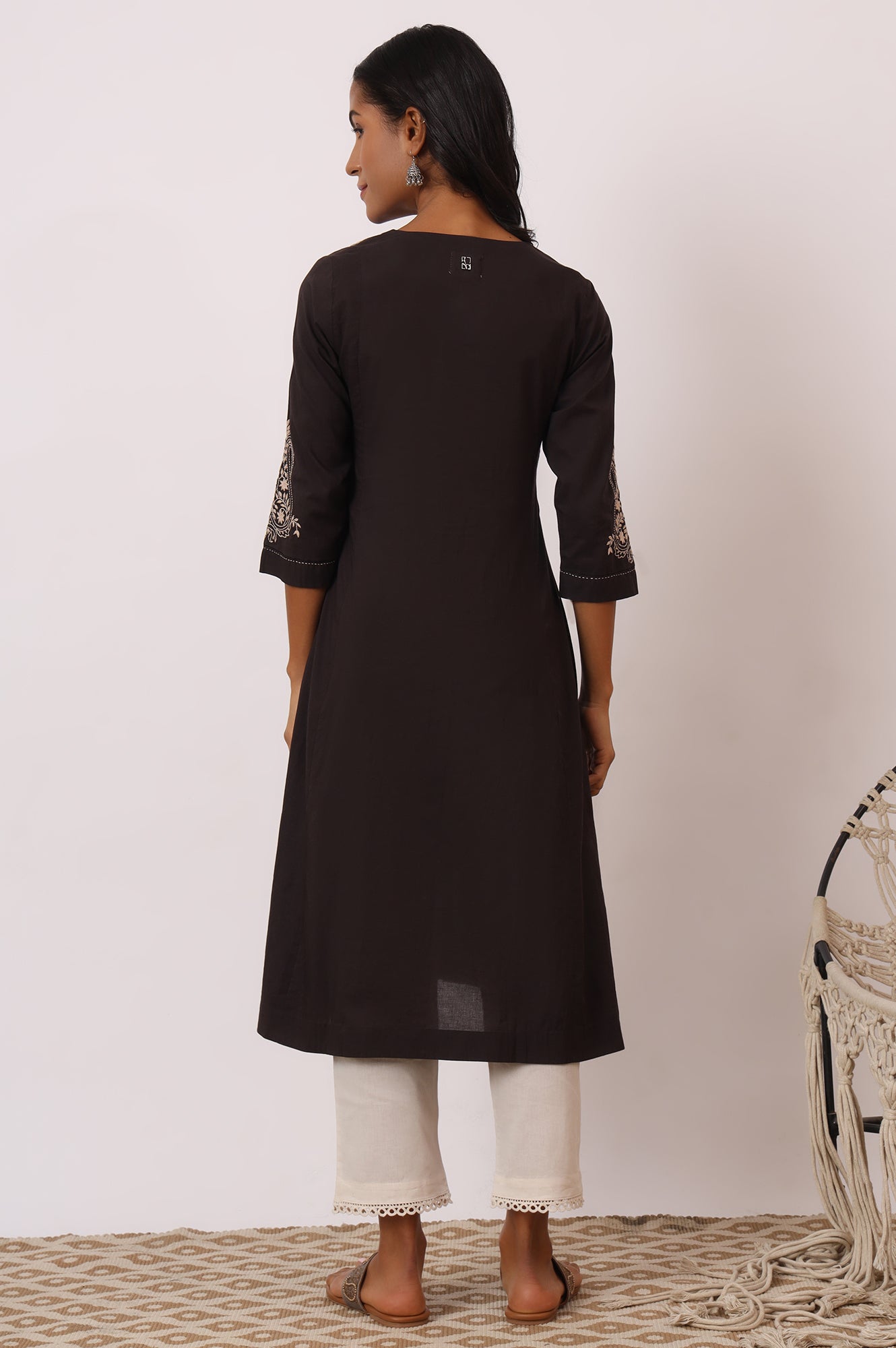 Dark Brown Chikankari Kurta in Soft Voile