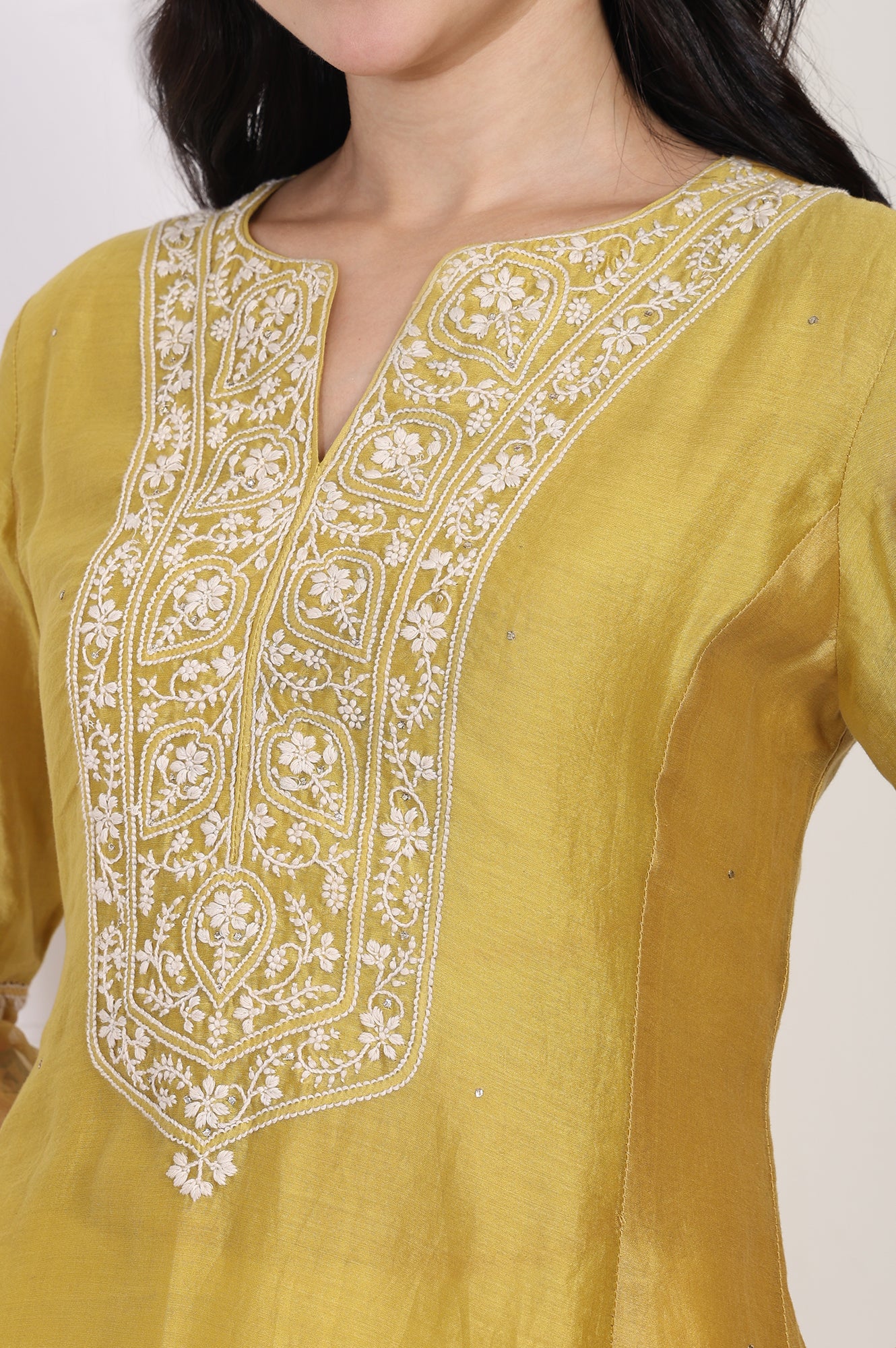 Mustard Embroidered A-Line Cotton Kurta
