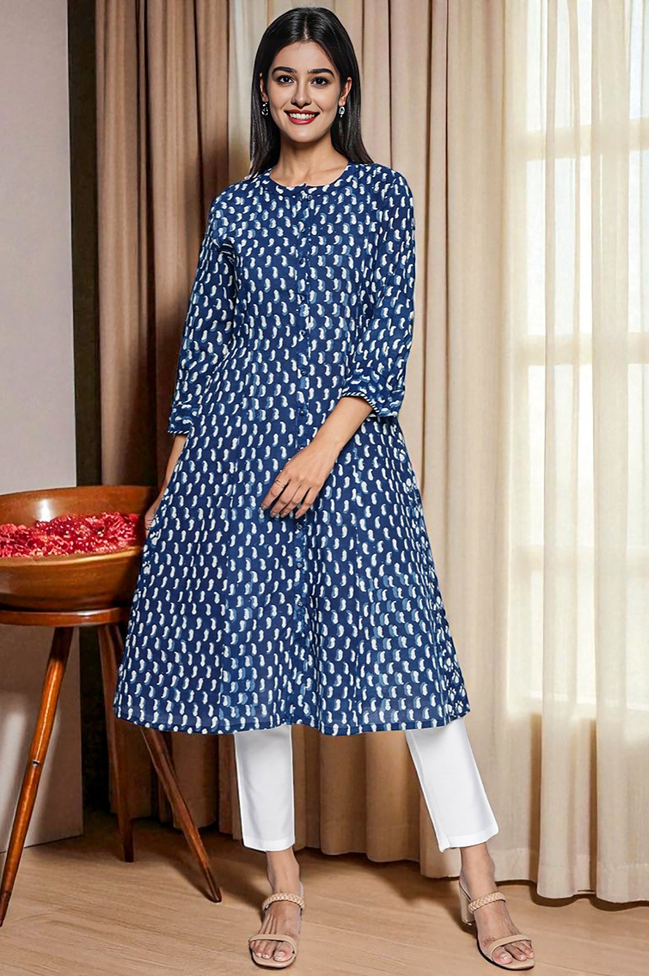 Indigo Daboo Printed Pure Cotton Flared Kurta
