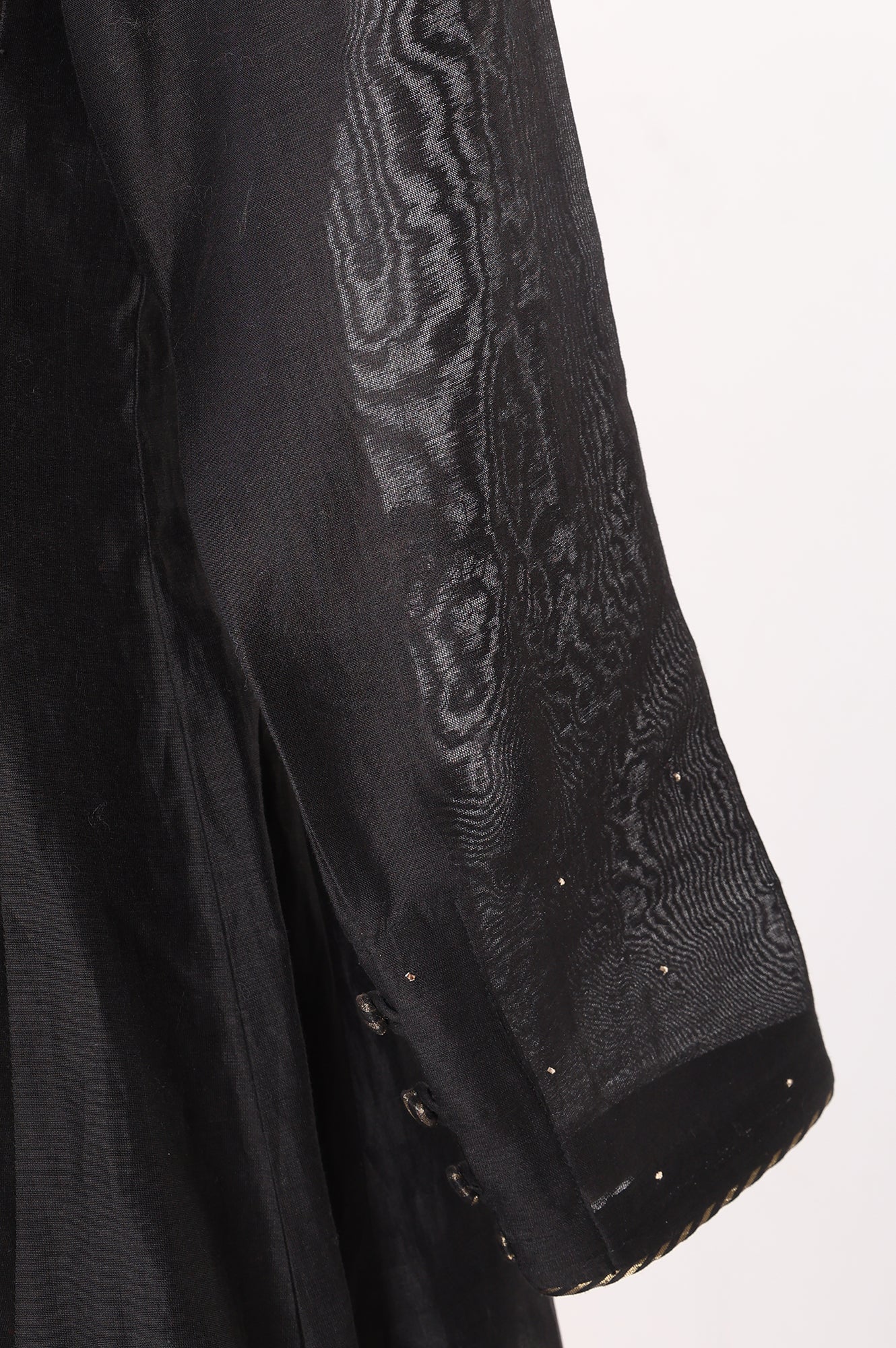 Black Embellished Cotton Silk Flared Kurta
