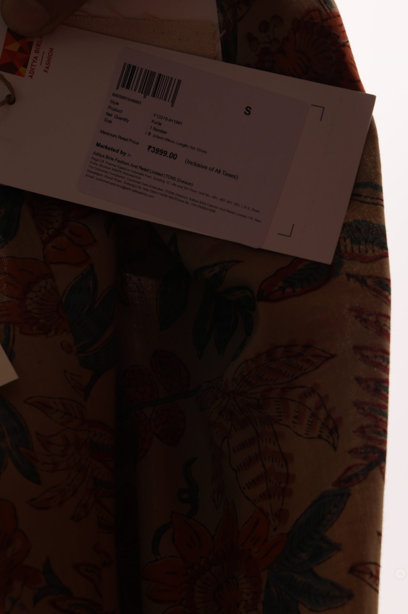 Beige Block Printed Tassel Pure Cotton A-line Kurta