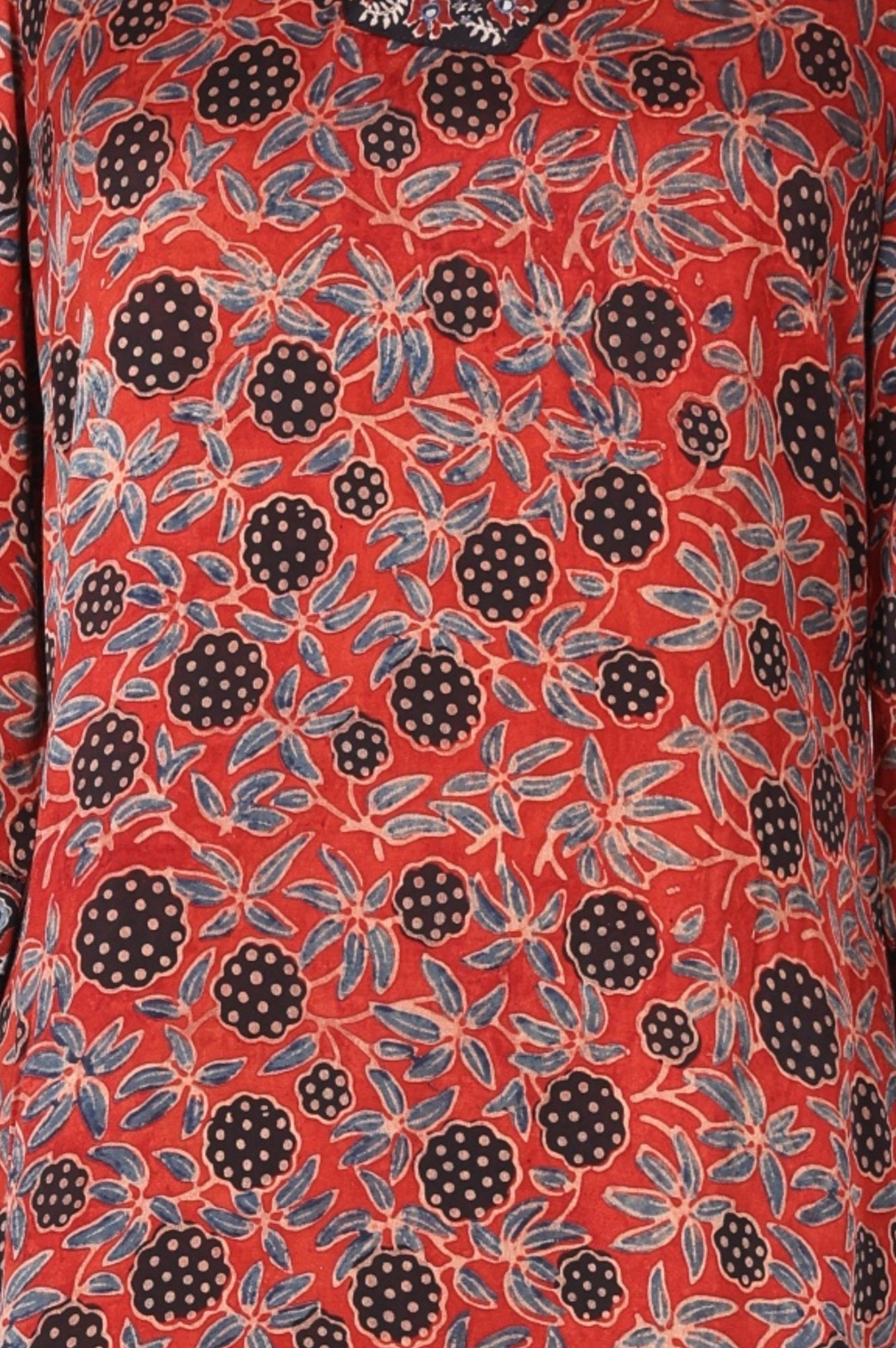 Brick Red Ajrak Printed Mirror Work Modal Satin Straight Kurta