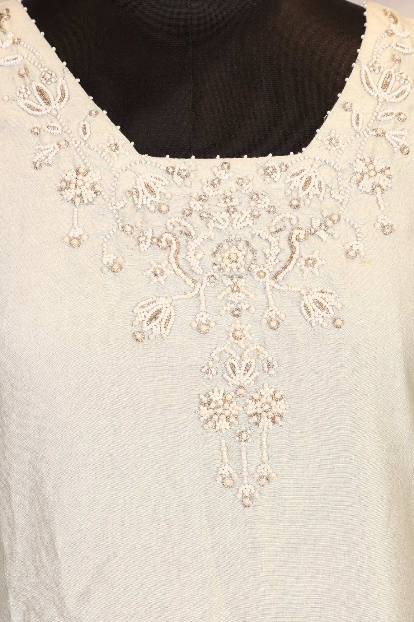 Sea Green Embroidered Pearl Work Cotton Blend A-line Kurta