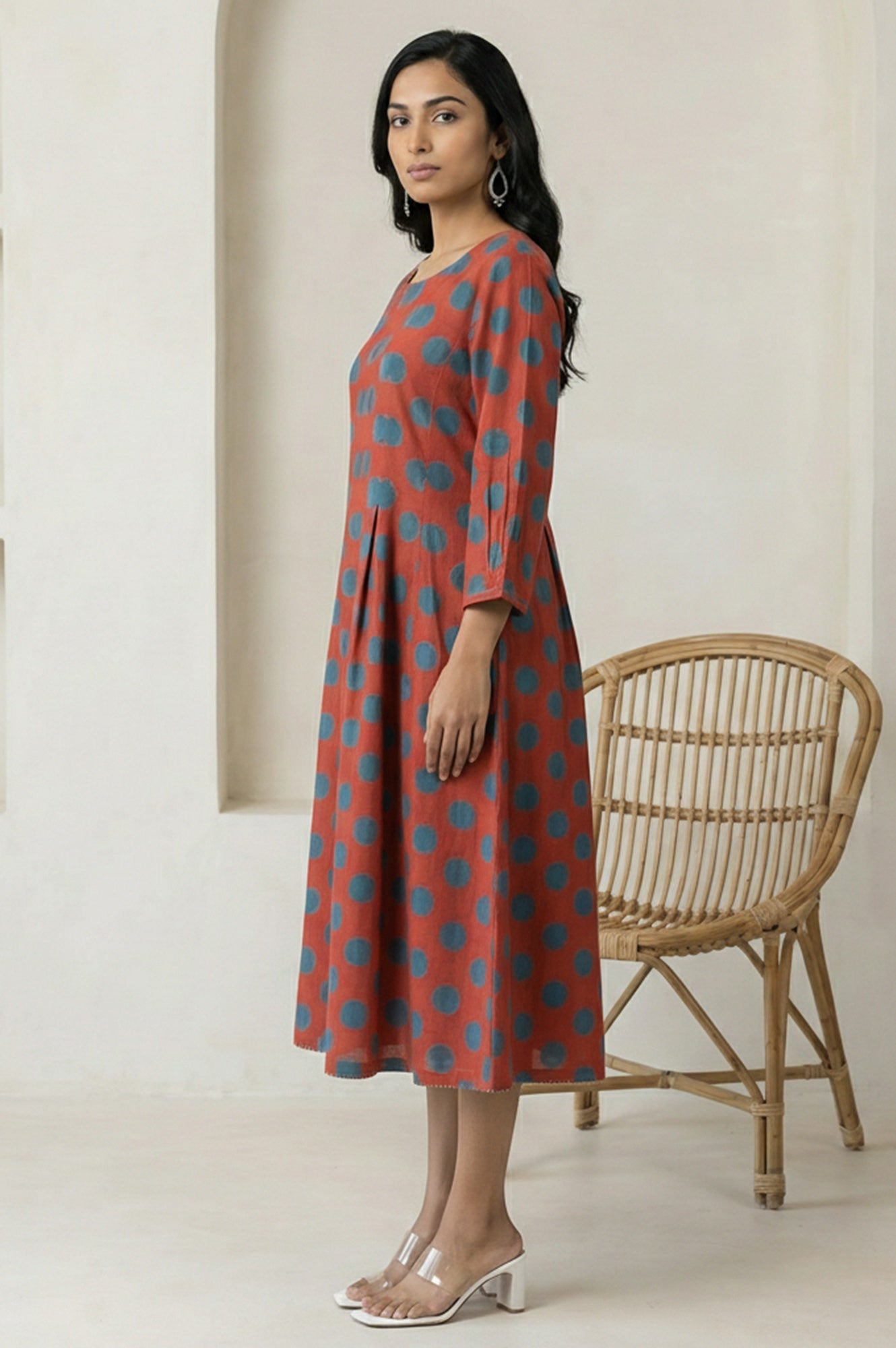 Red Polka Dots Pure Cotton A-line Dress