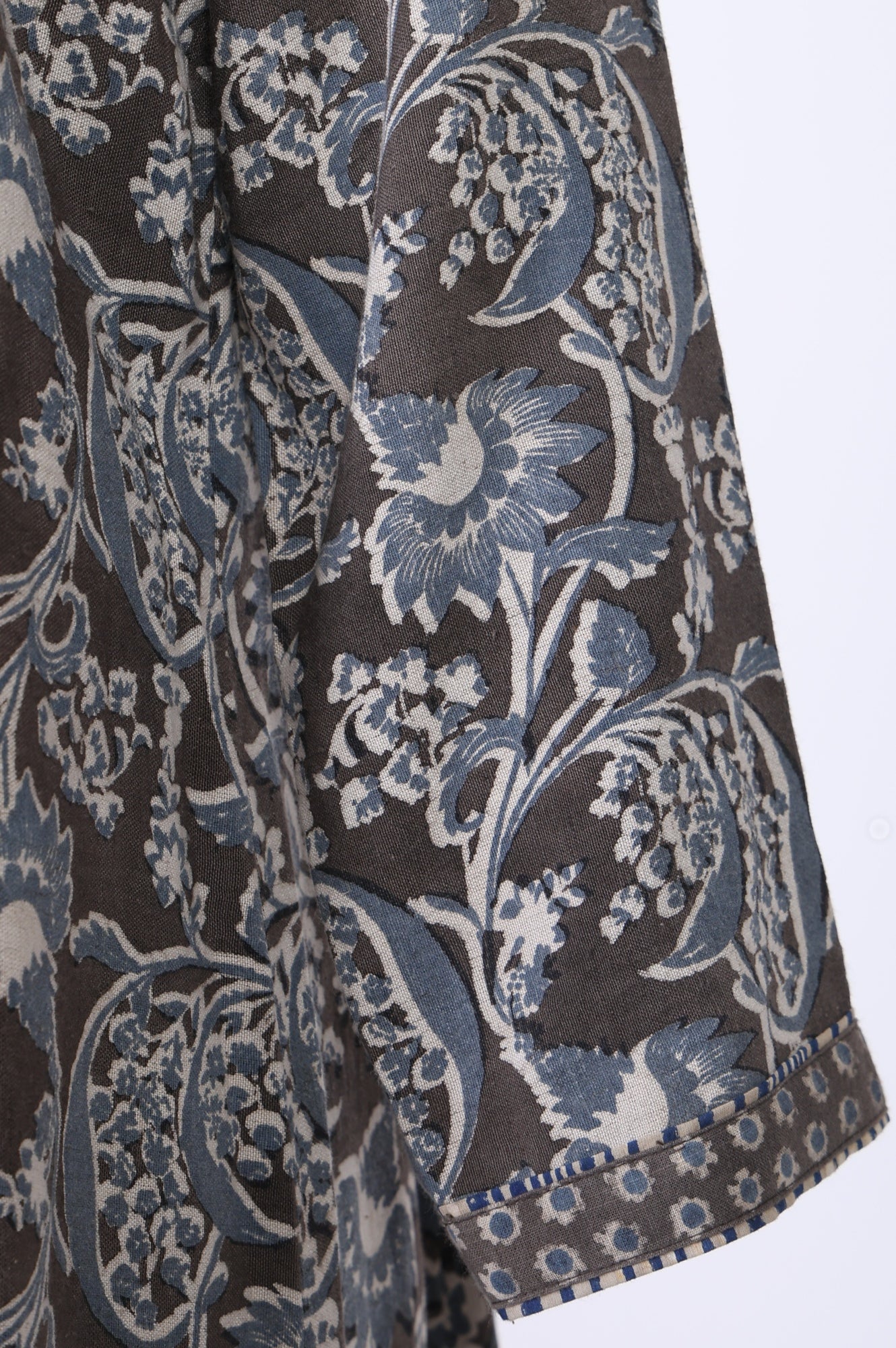 Grey Beadwork Block Printed Rayon Flared Kurta