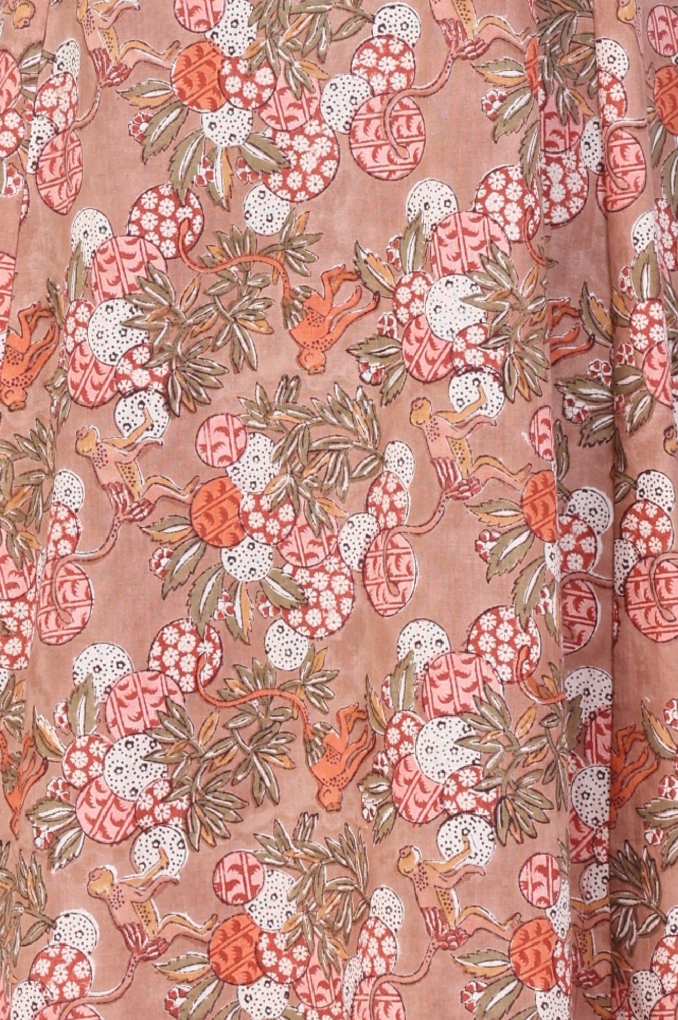 Peach Block Printed Pure Cotton A-line Dress