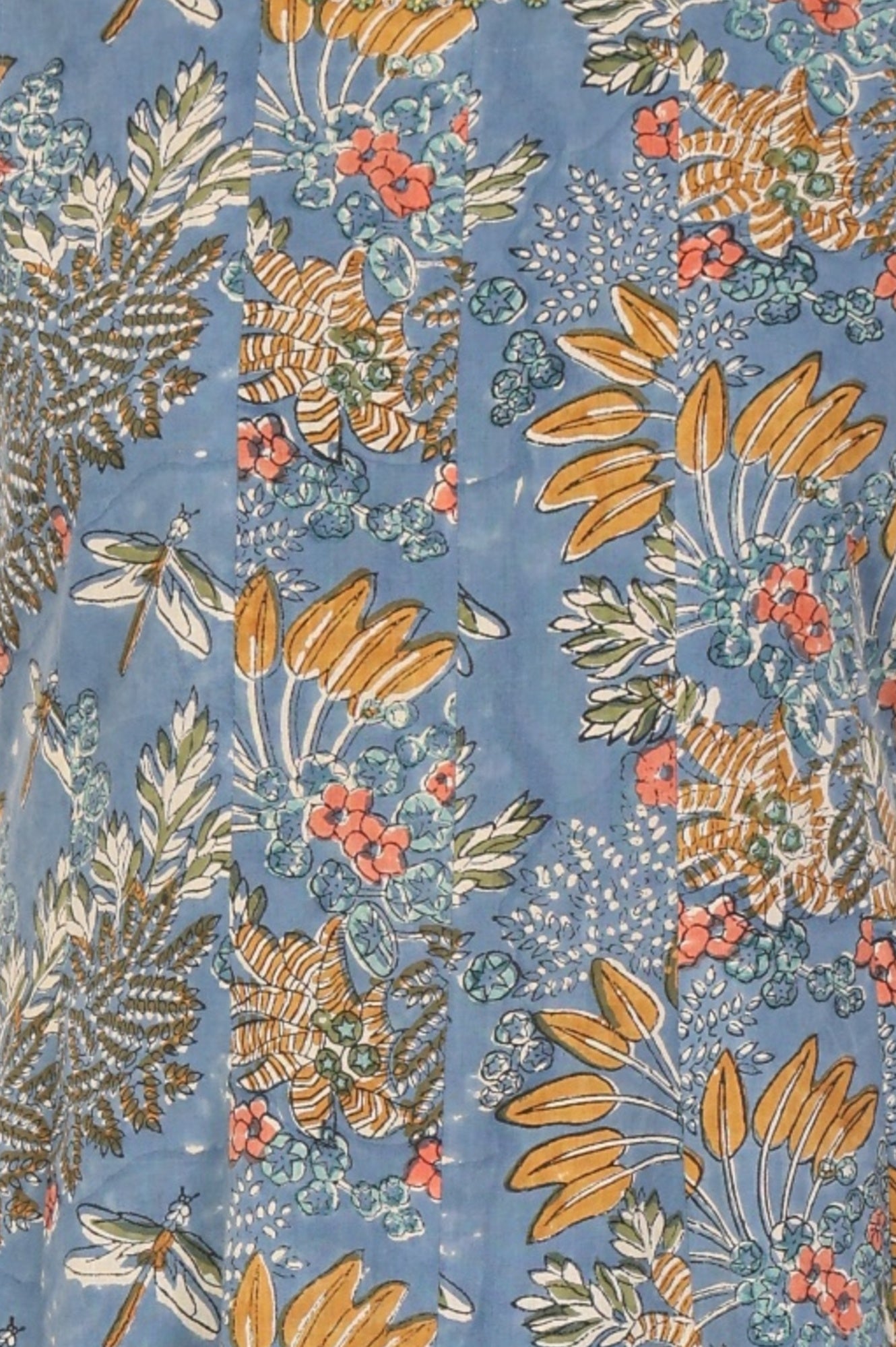 Blue Block Printed Pure Cotton A-line Dress