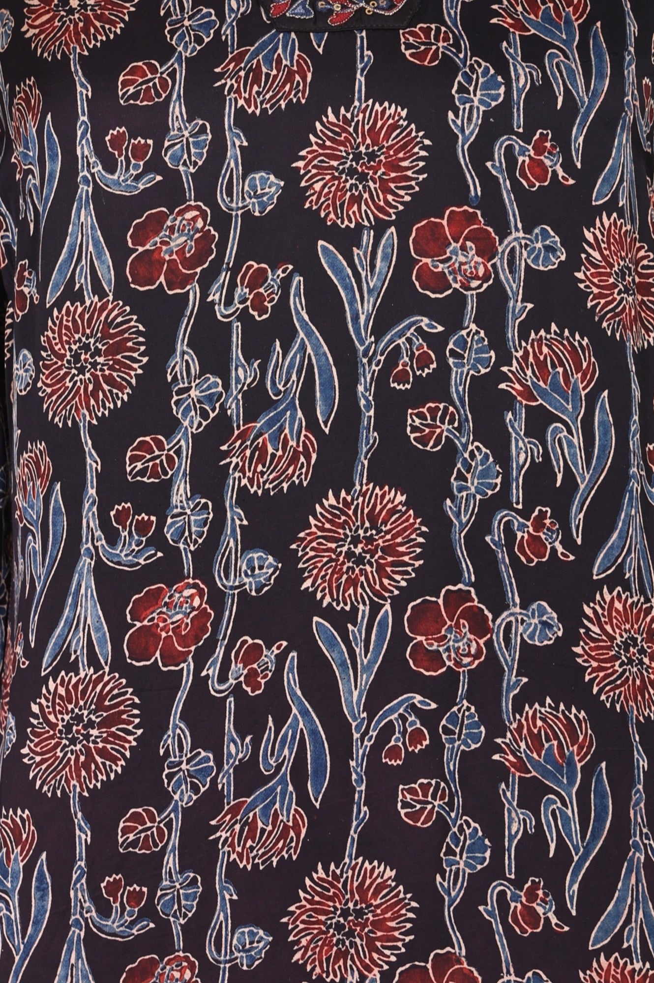 Brown Block Printed Sequins Satin Straight Kurta