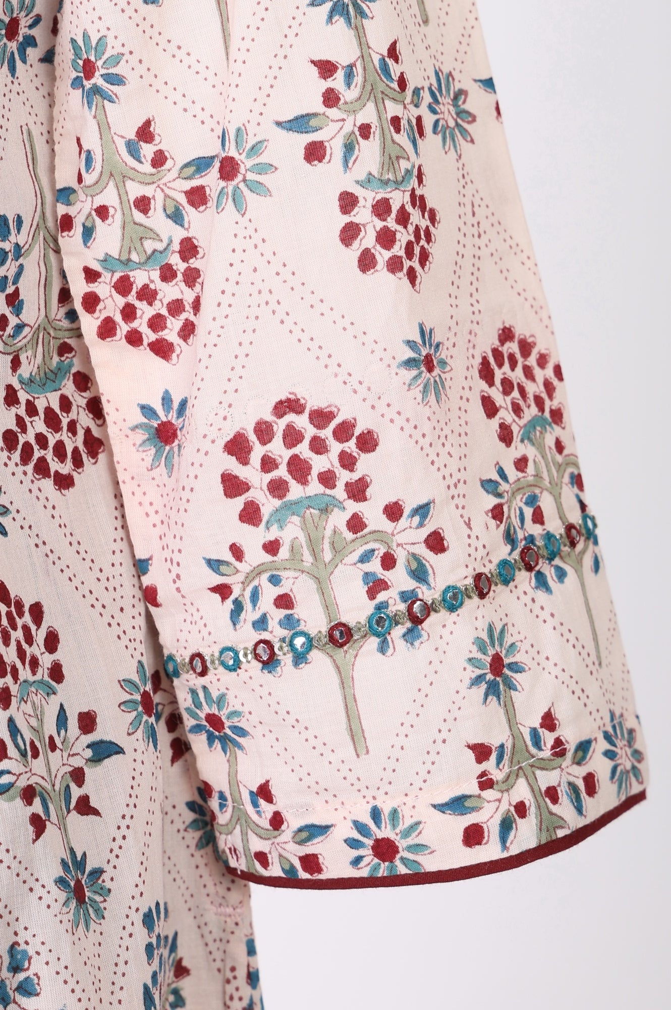 Light Pink Floral Printed Sequins Pure Cotton A-line Kurta