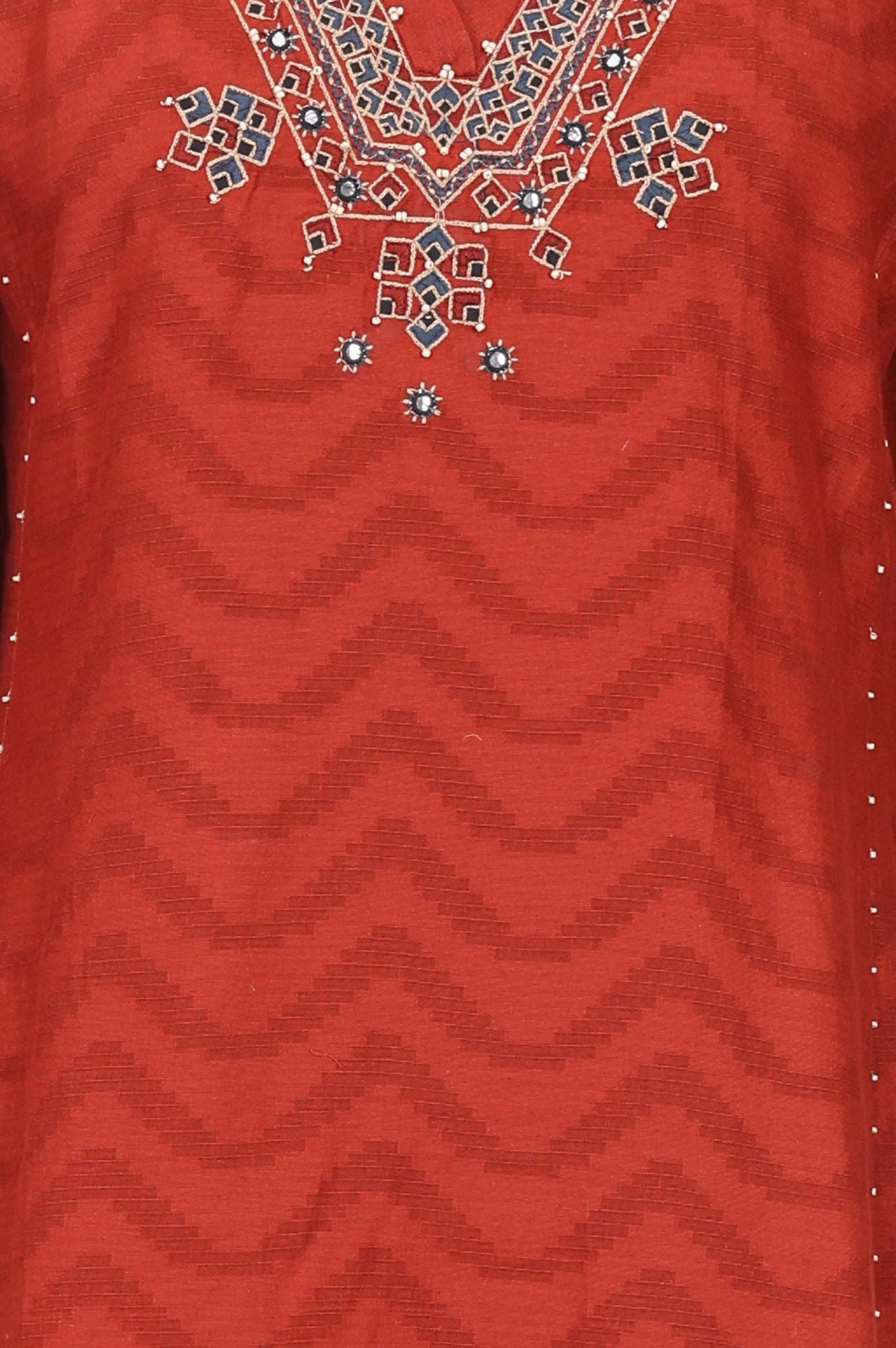 Rust Mirror Work Pure Cotton Straight Kurta
