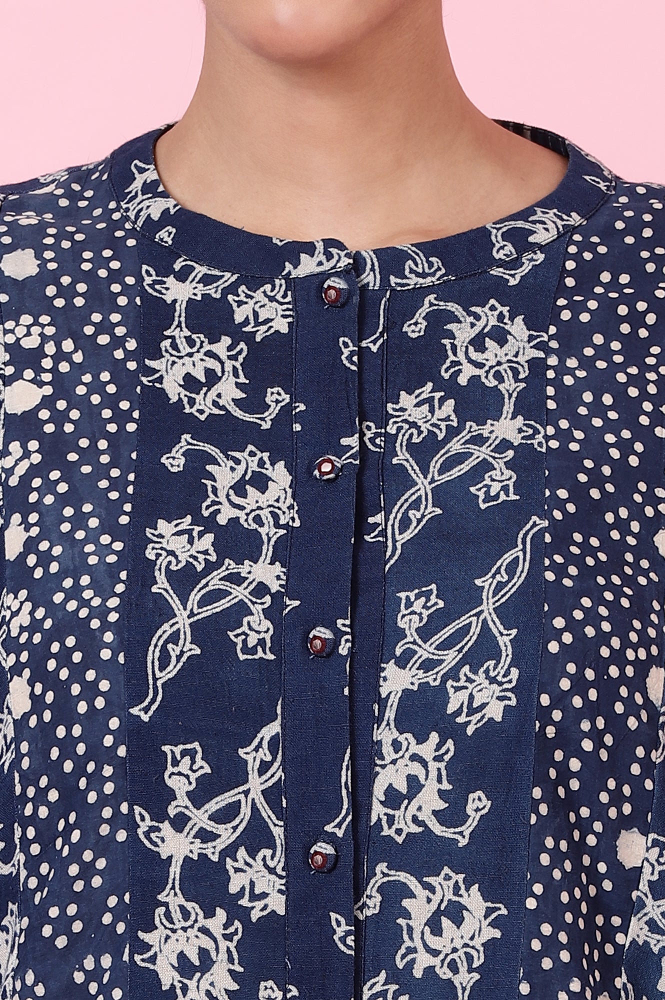 Indigo Dabu Printed Shirt In Cotton Slub