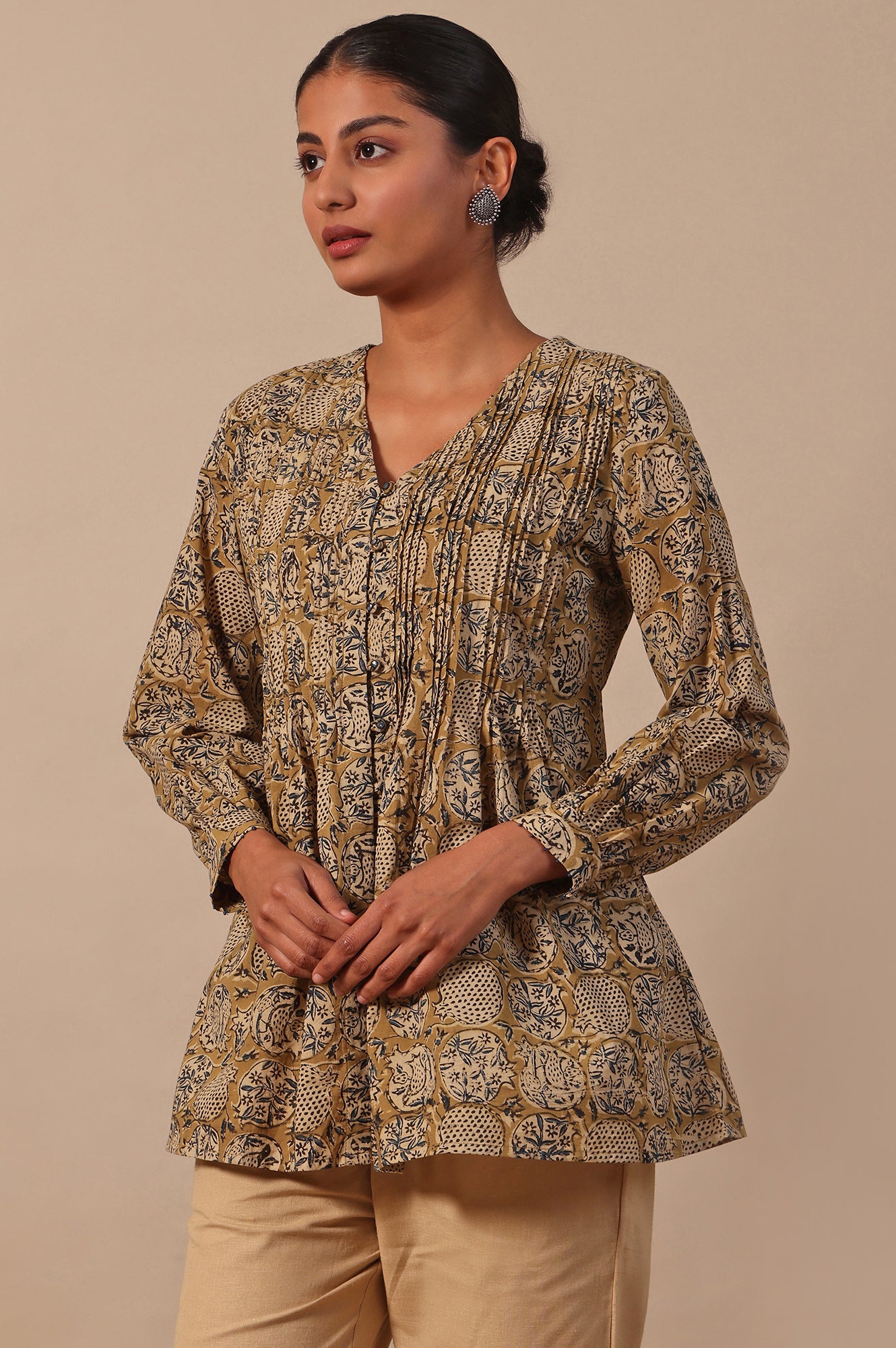 Yellow Floral Printed A-Line Pure Cotton Top