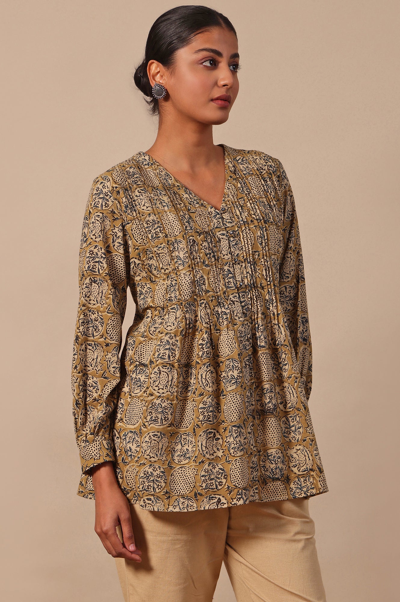 Yellow Floral Printed A-Line Pure Cotton Top