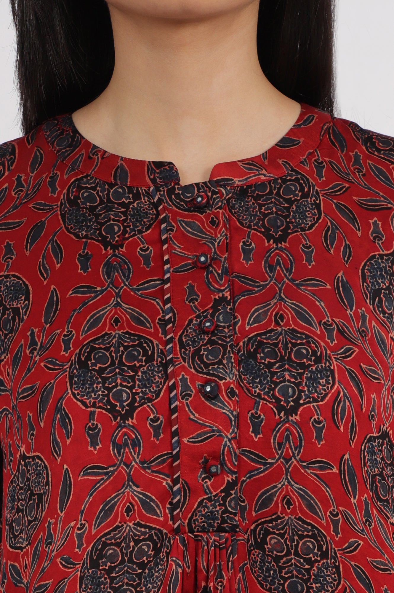Brick Red Ajrakh printed Top in Fluid Modal Satin