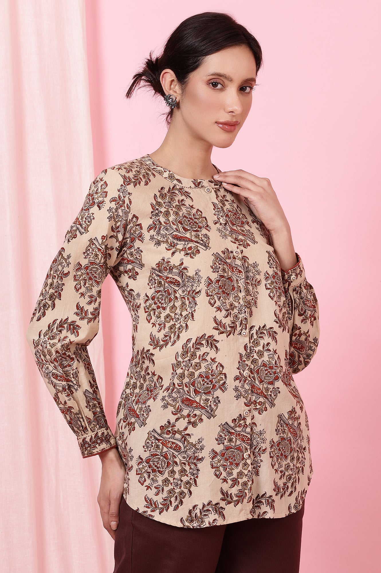 Beige Handblock Kalamkari Printed Shirt