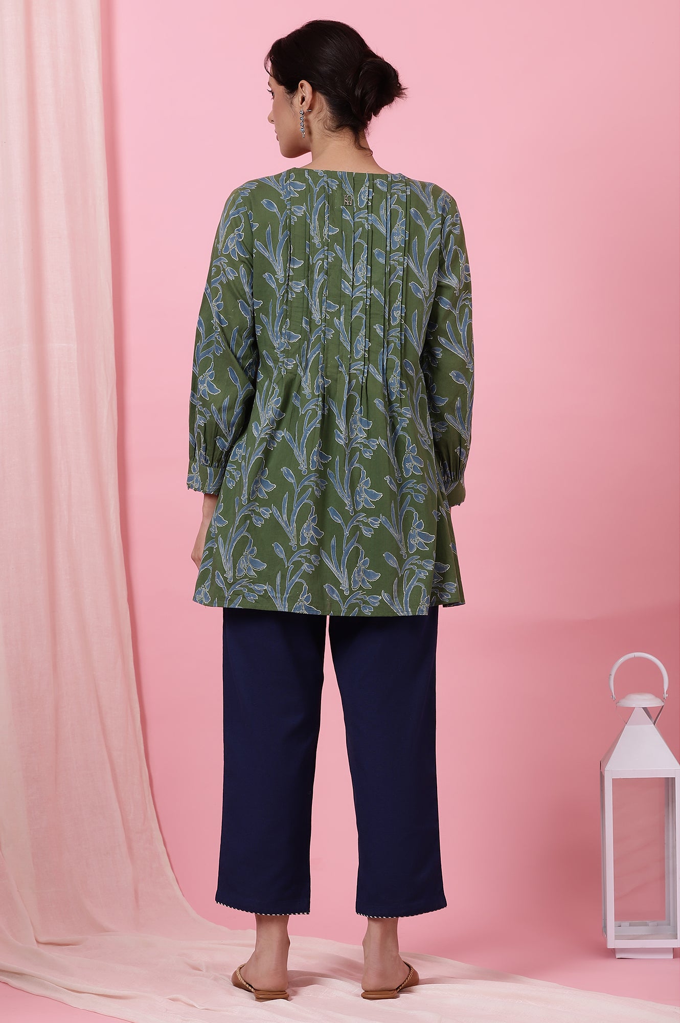 Green Handblock Printed Top in Cotton Voile