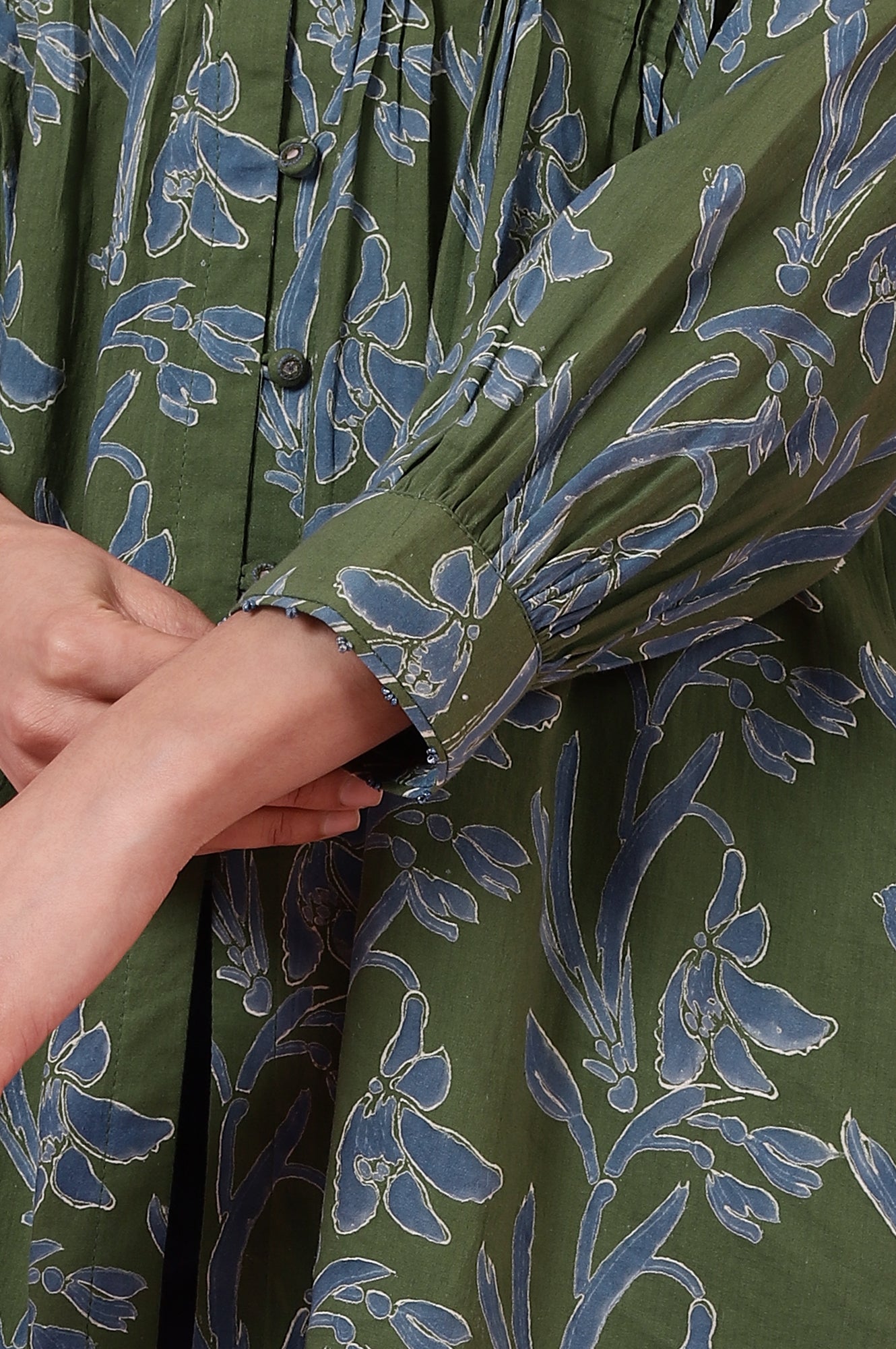 Green Handblock Printed Top in Cotton Voile