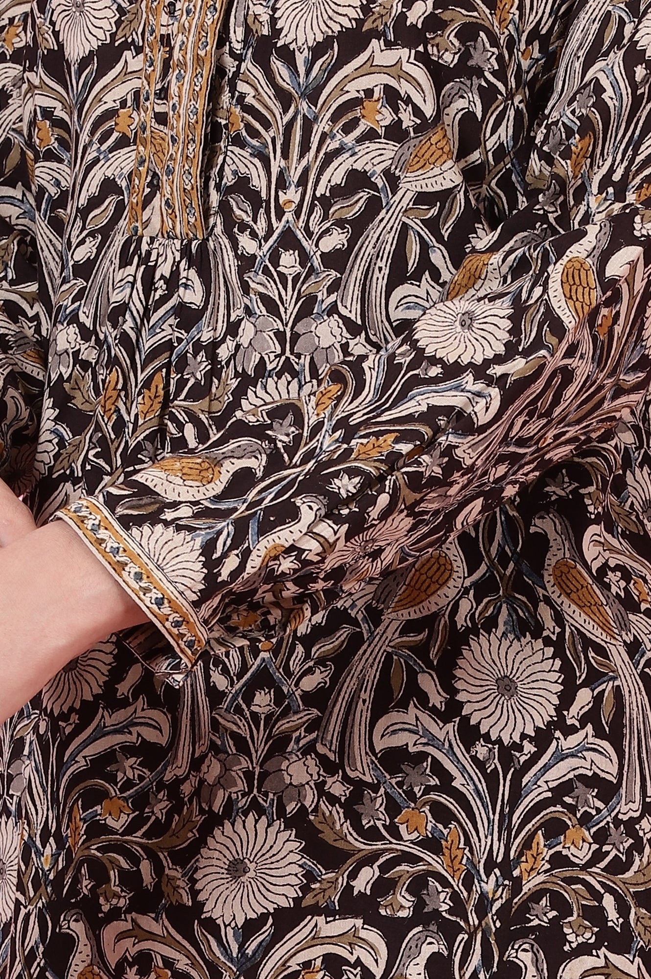 Black Handblock Print kalamkari Top in Soft Cotton
