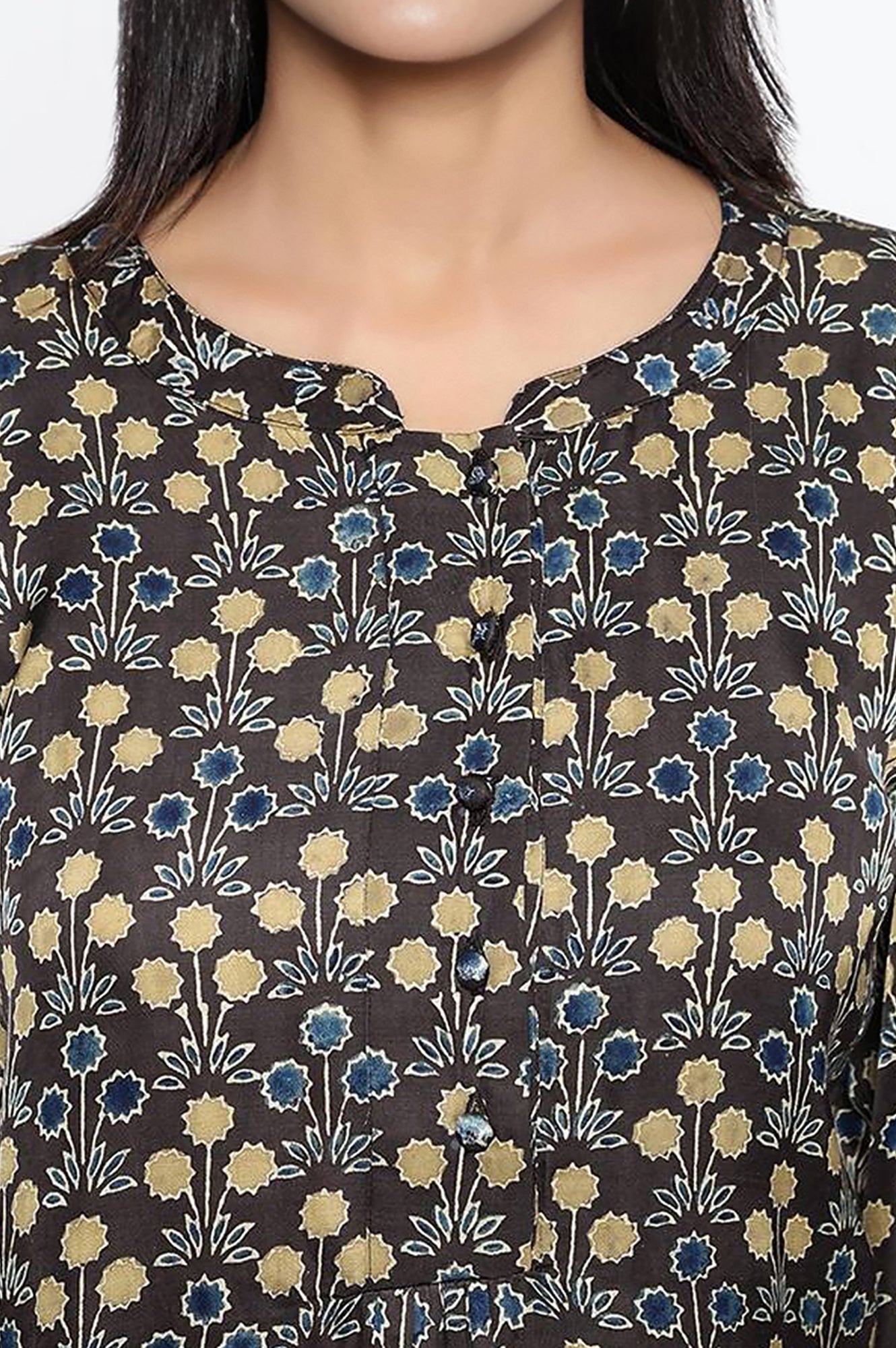 Black Printed Modal Satin Straight Top