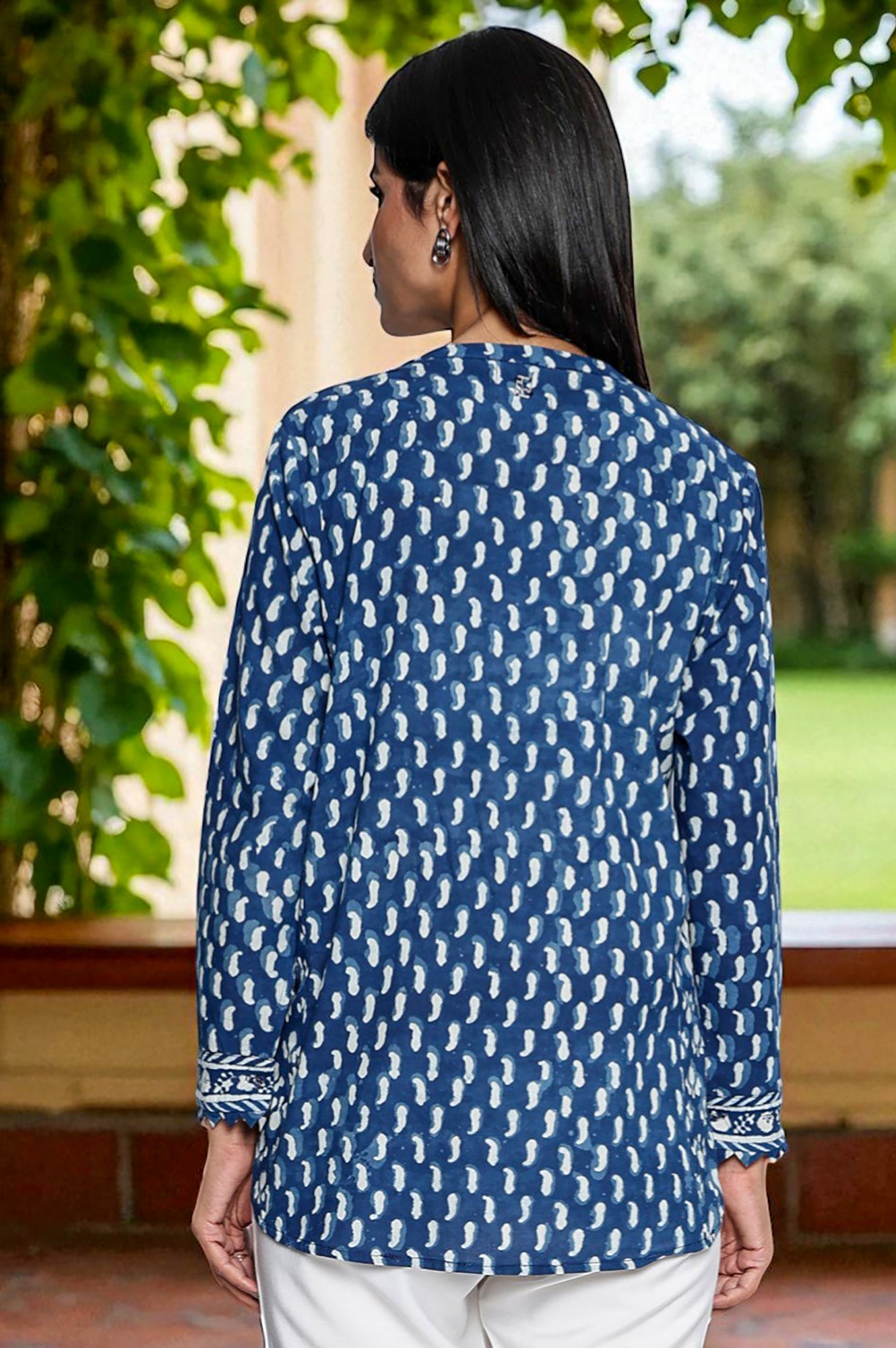 Indigo Printed Pure Cotton Straight Top