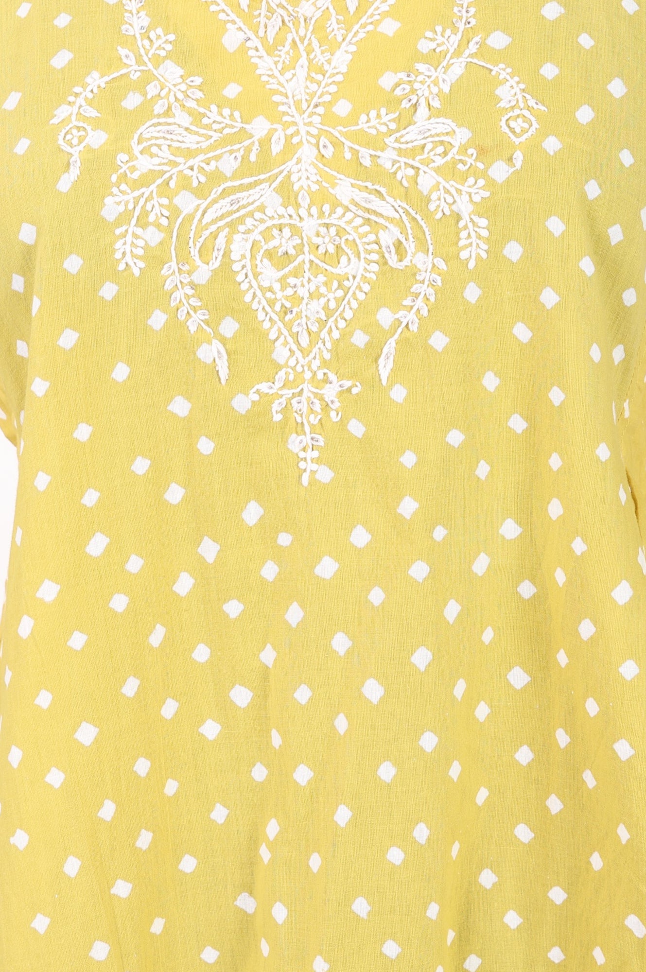 Yellow Bandhani Embroidered Pure Cotton A-line Top