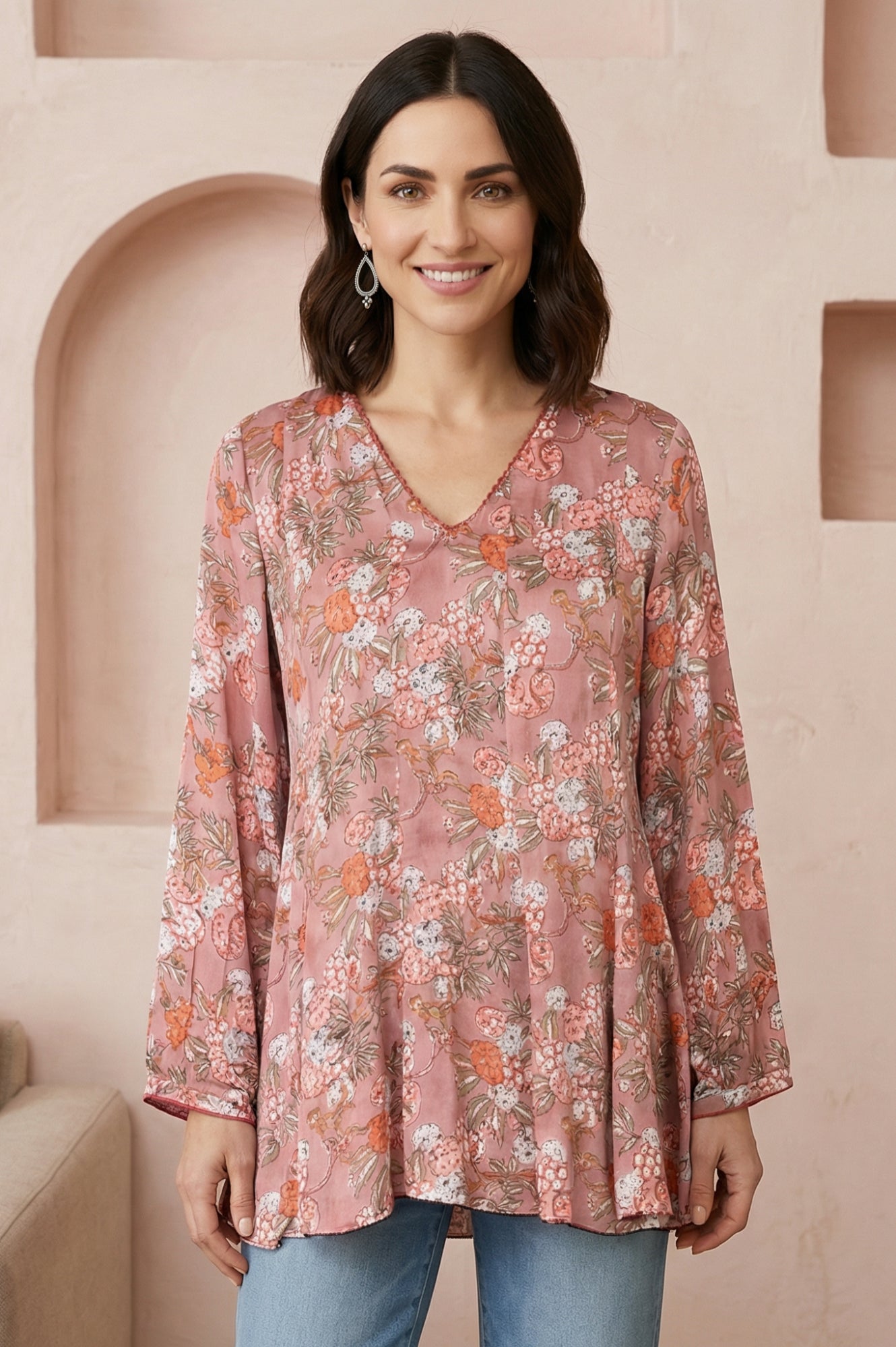 Pink Block Printed A-line Top