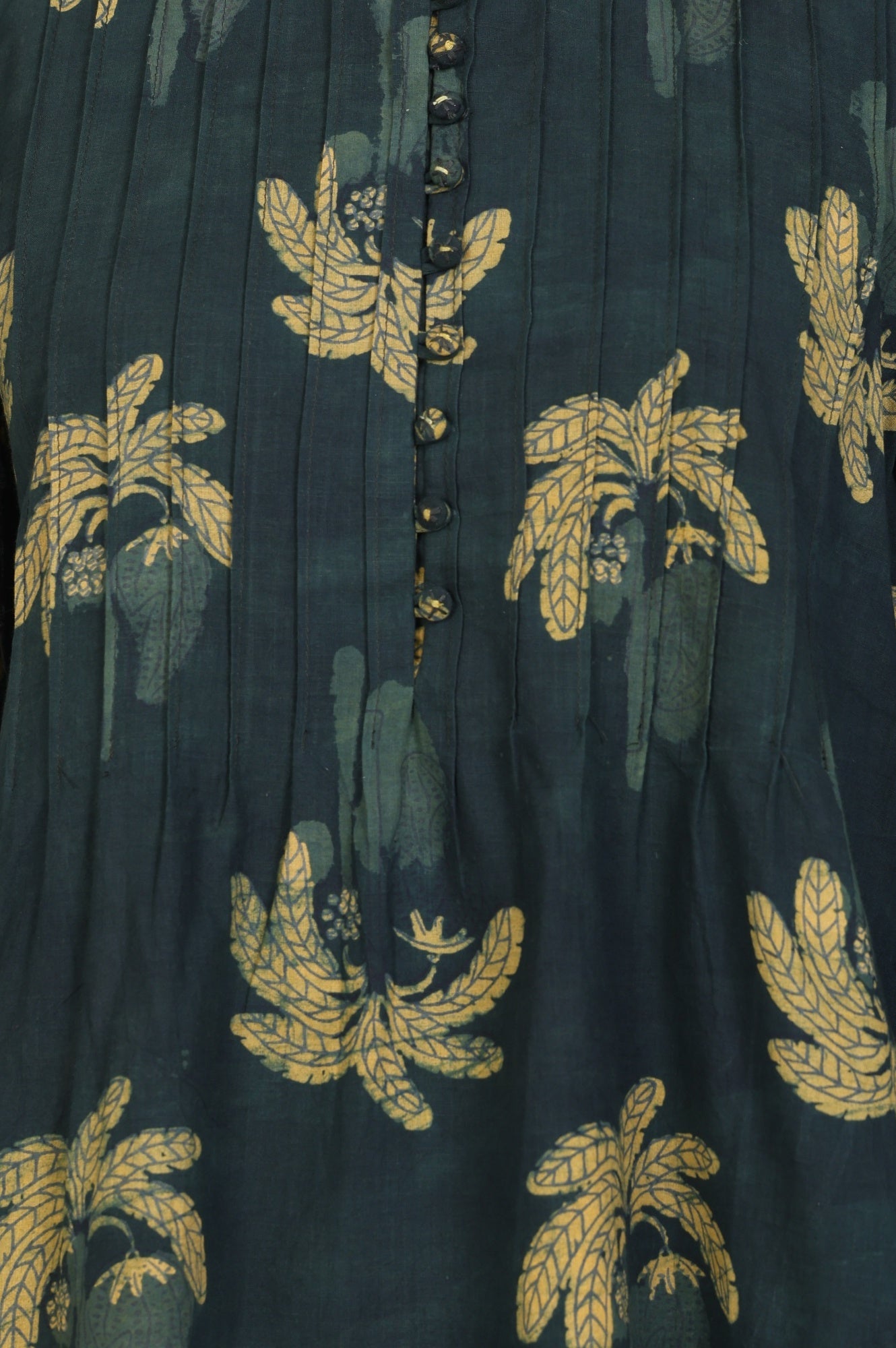 Green Block Botanical Printed Pure Cotton Flared Top